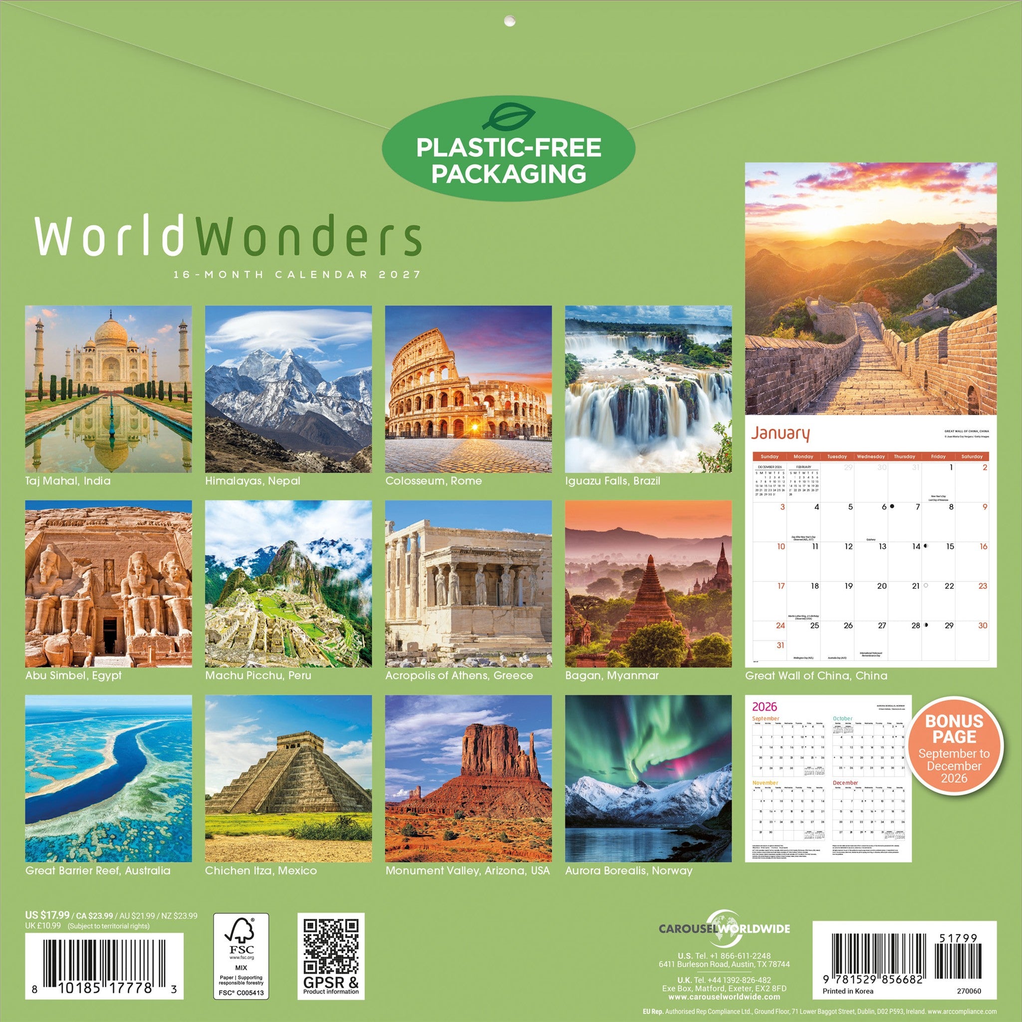 World Wonders 2027 Wall Calendar