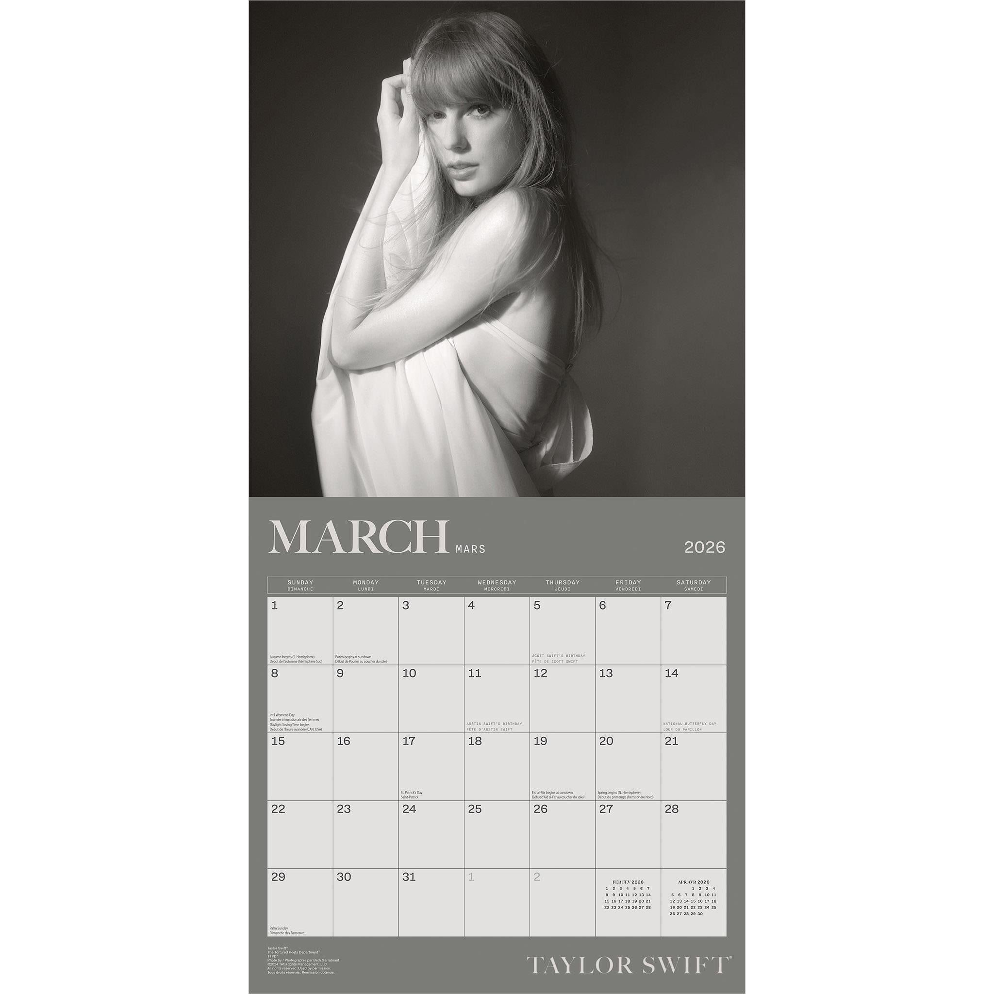 Taylor Swift Bilingual 2026 Wall Calendar