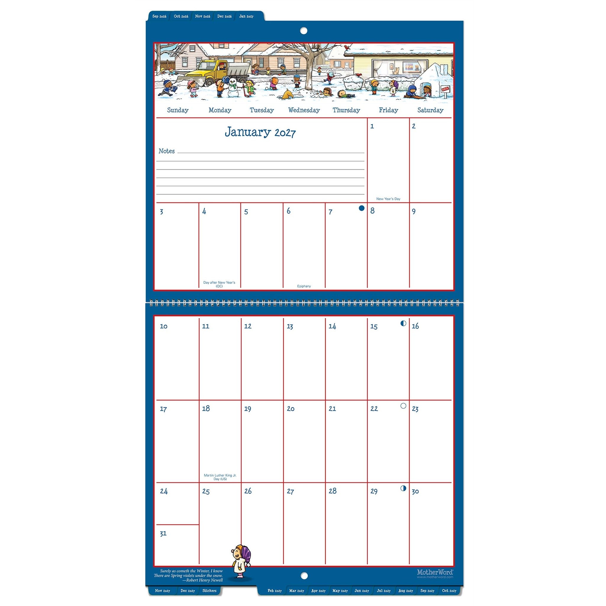 MotherWord Tabbed English 2027 Wall Calendar