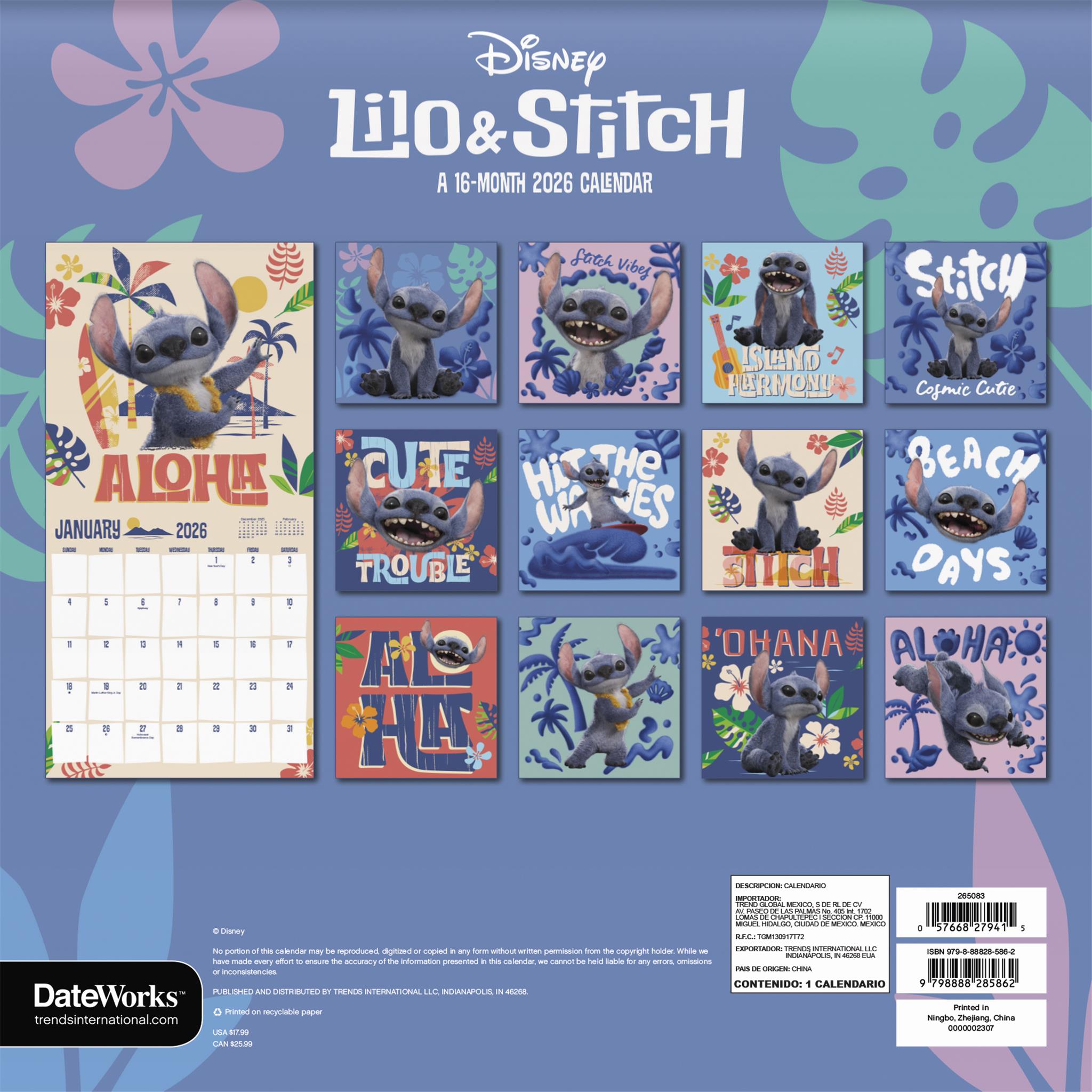 Lilo And Stitch Live Action 2026 Wall Calendar - Online Exclusive