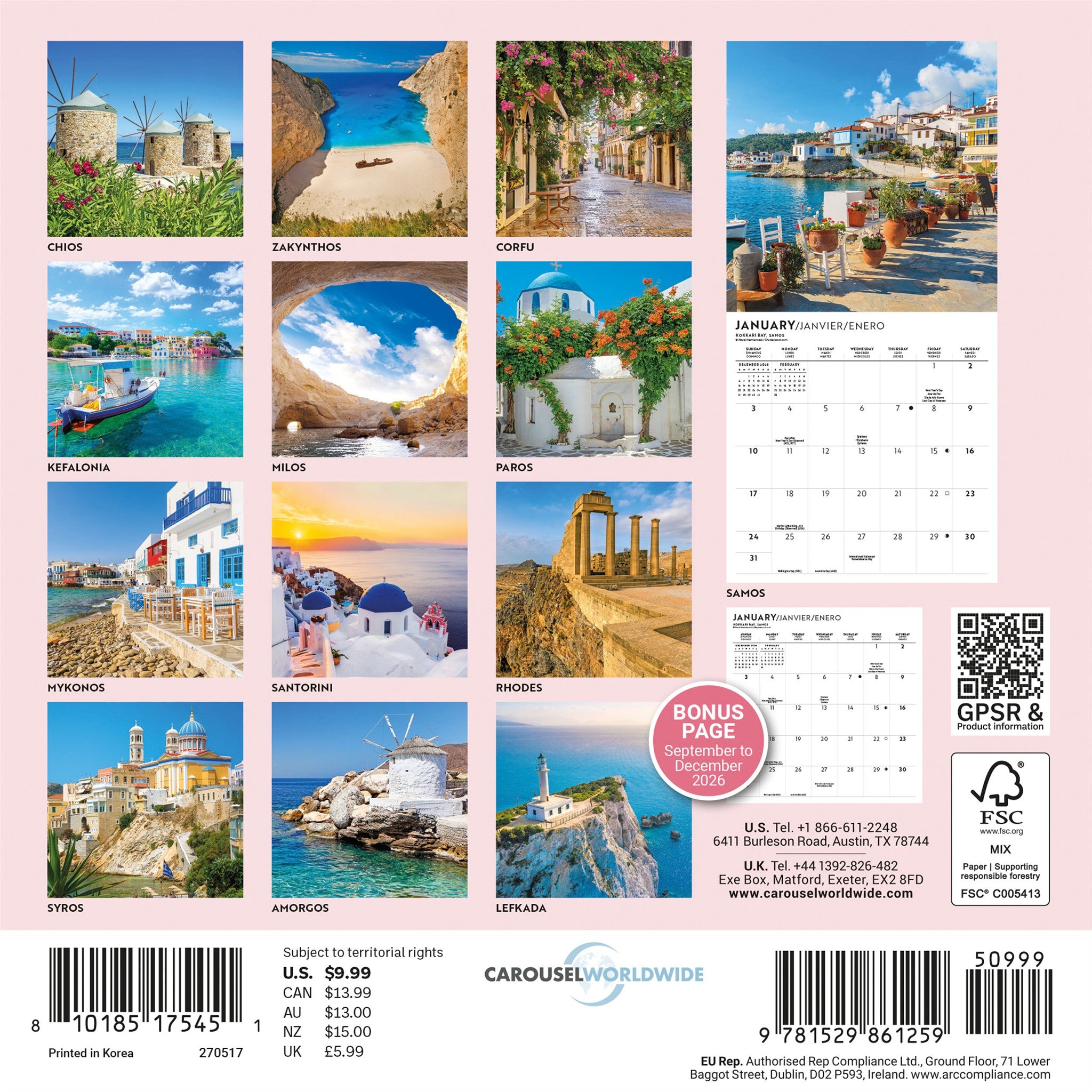 Greek Isles 2027 Mini Calendar