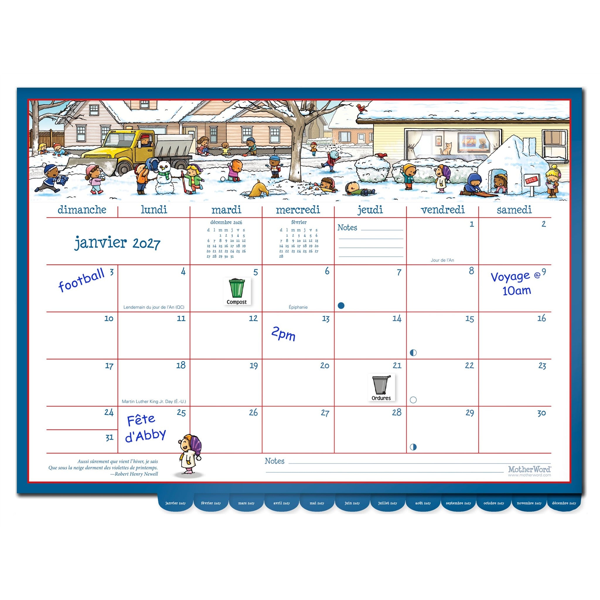 MotherWord Ultime calendrier familial de luxe 2026-2027 calendrier mural