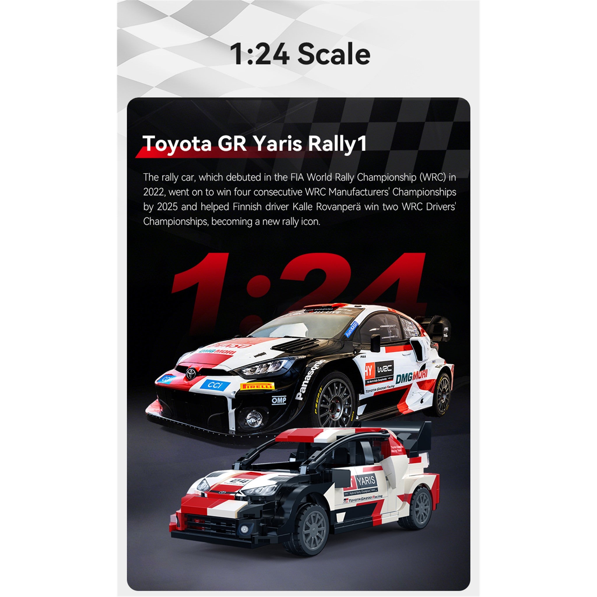 White 1:24 Toyota GR YARIS Rally 1 - 317 Pieces
