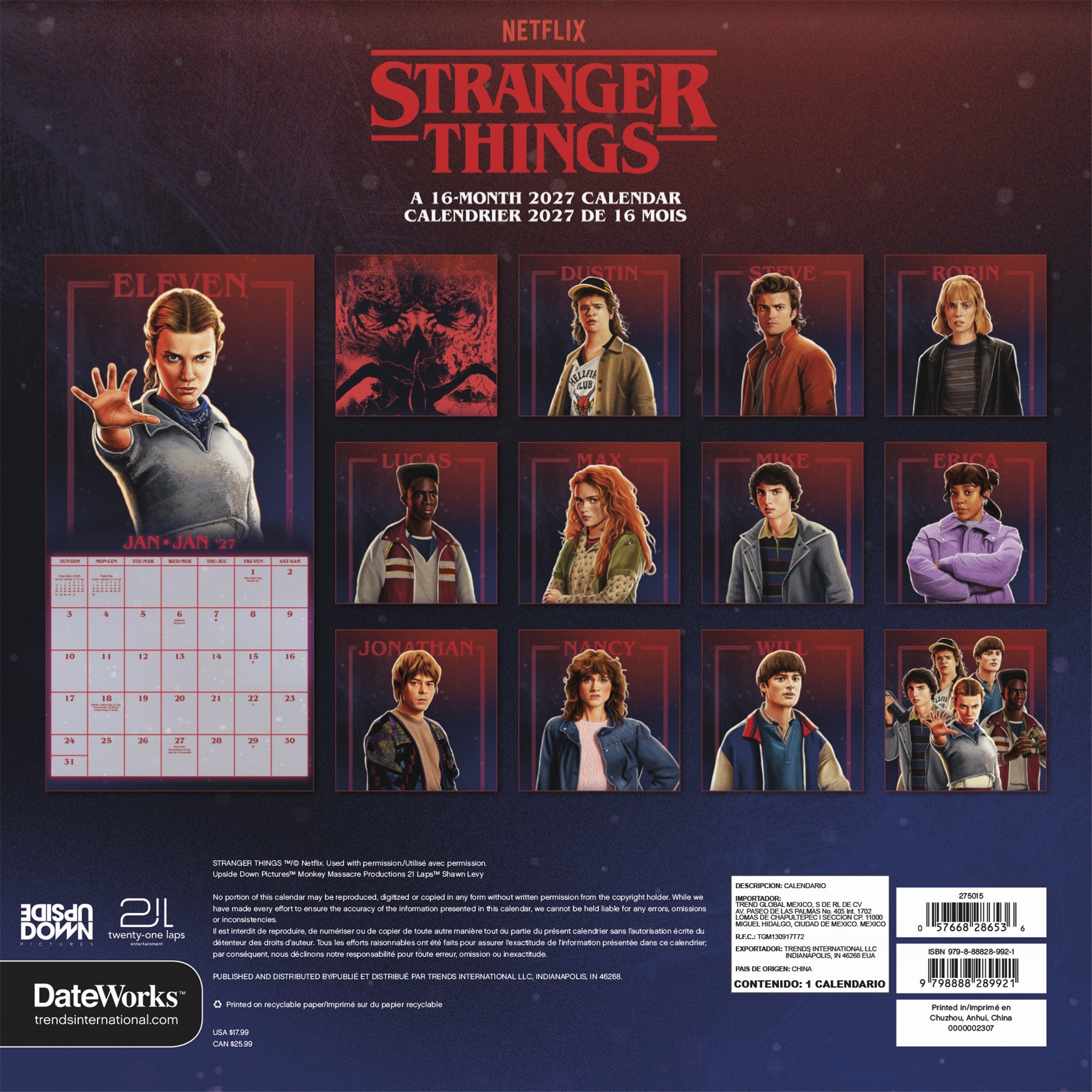 Stranger Things 2027 Wall Calendar