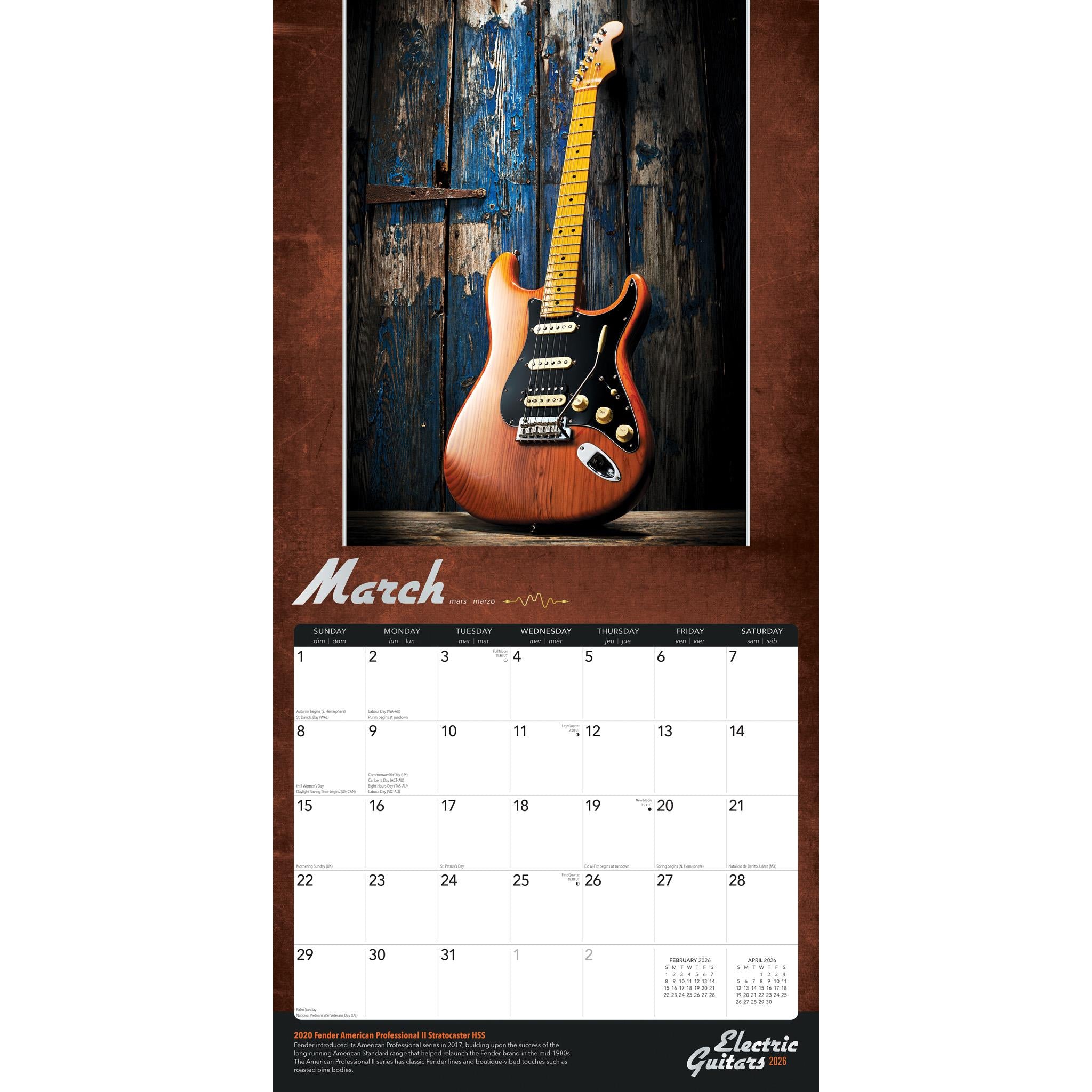 Electric Guitars 2026 Wall Calendar