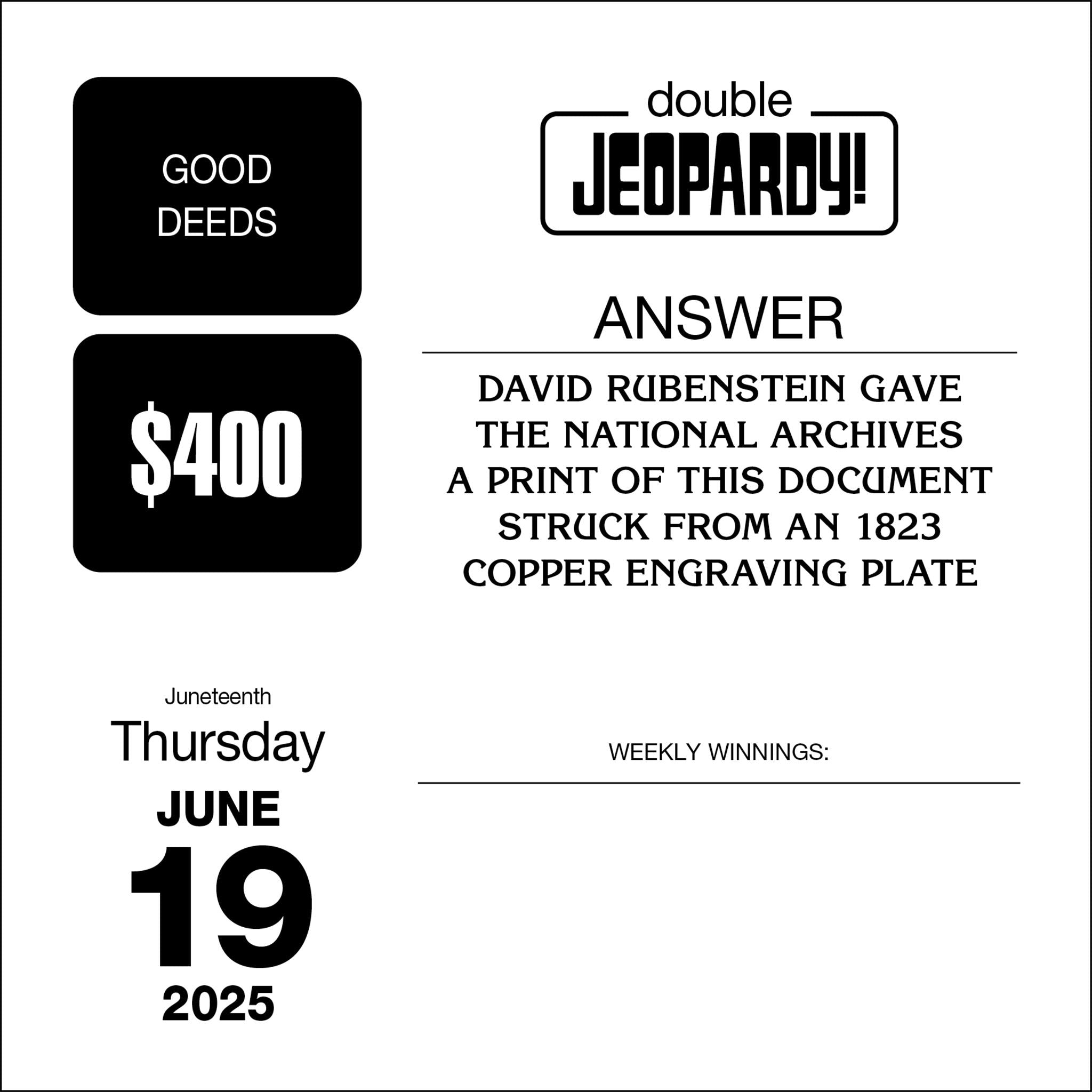 Jeopardy Box 2025 Calendar