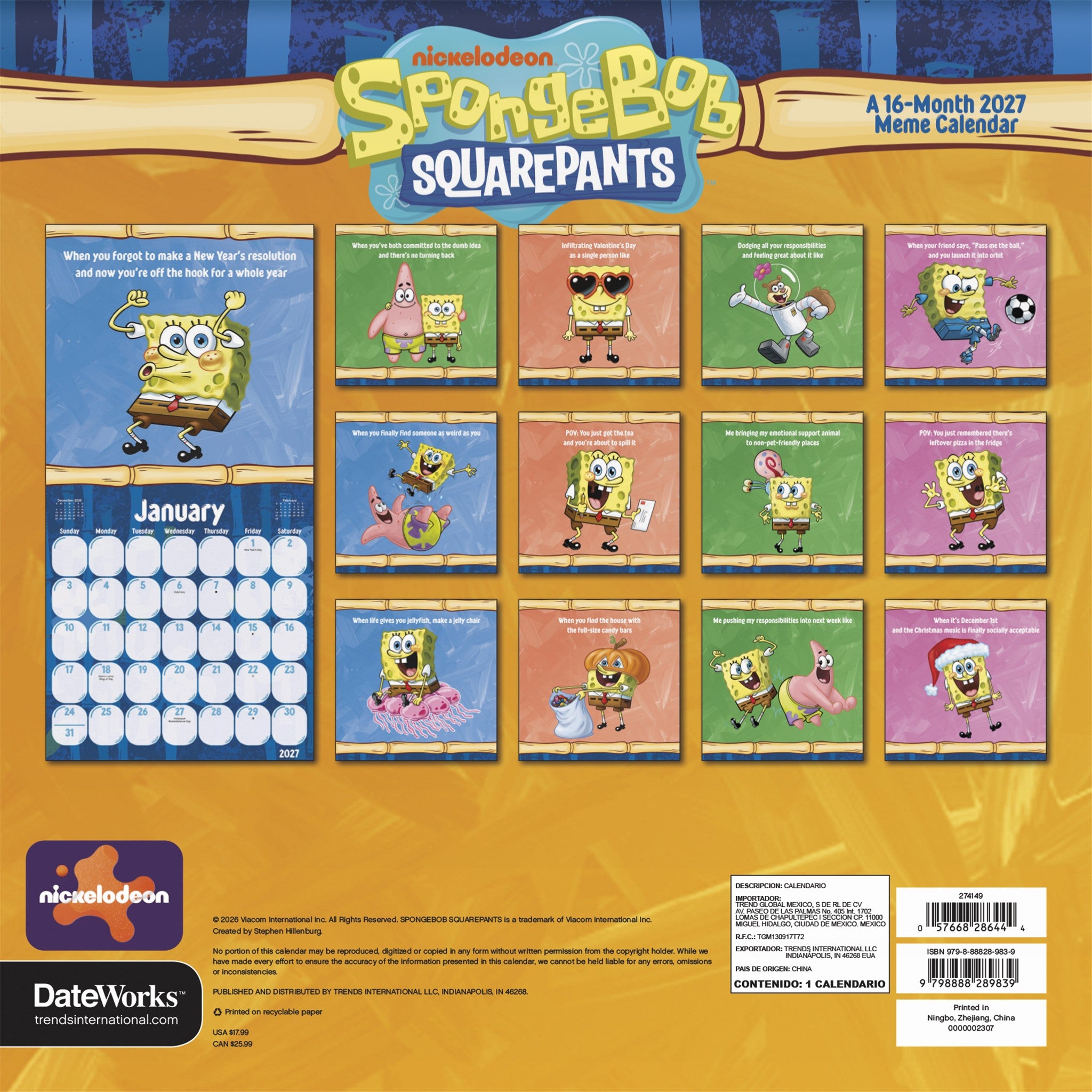 SpongeBob Squarepants 2027 Wall Calendar