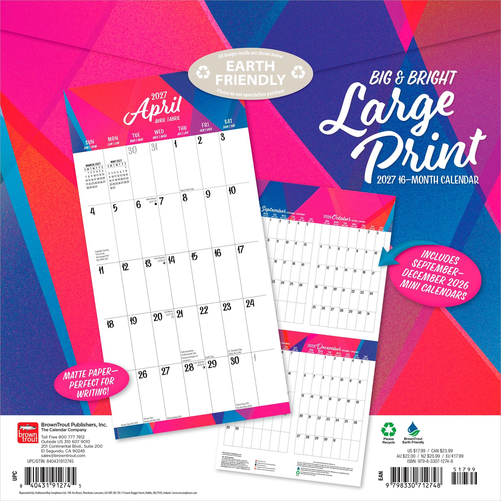 Big and Bright Large Print 2027 Wall Calendar