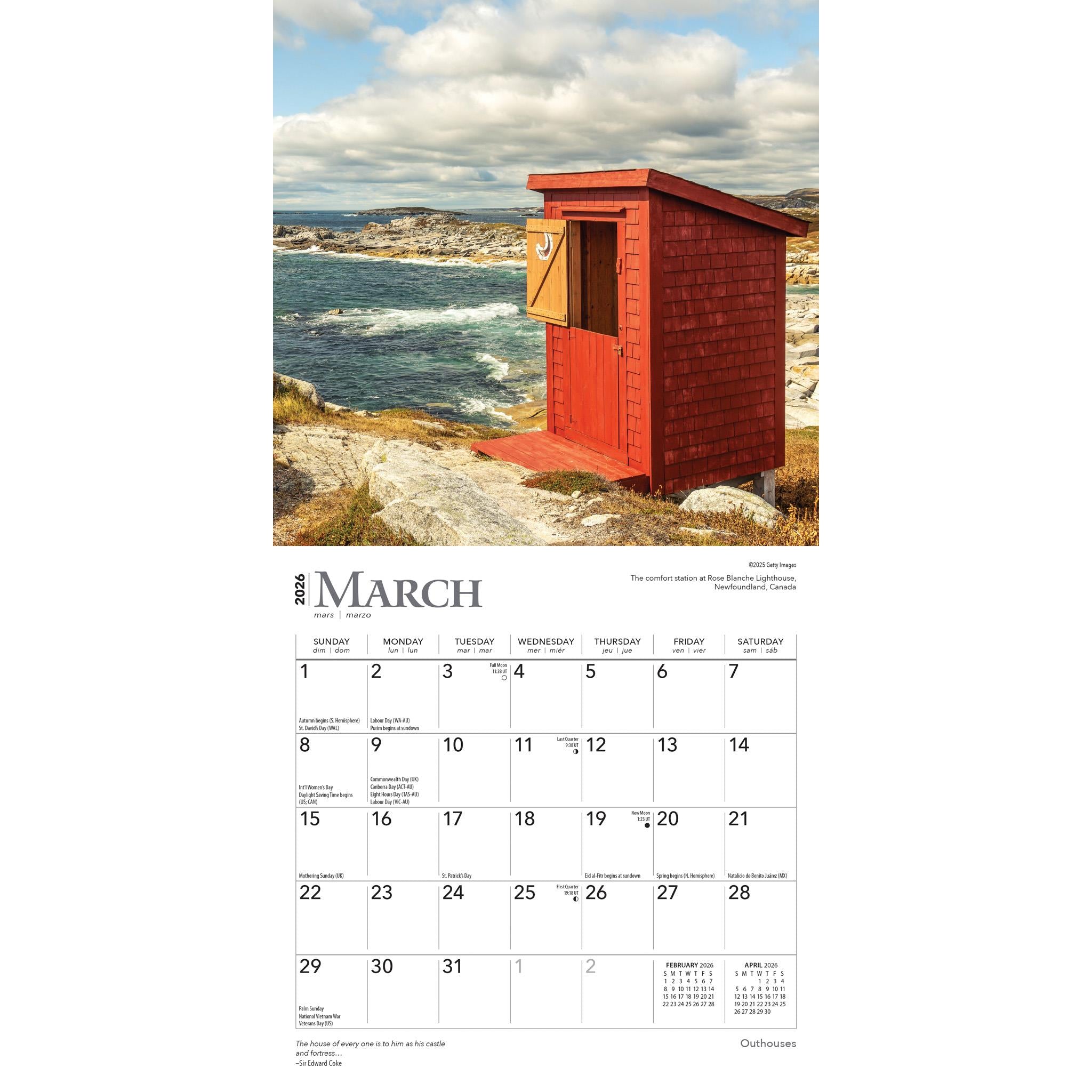 Outhouses 2026 Mini Calendar