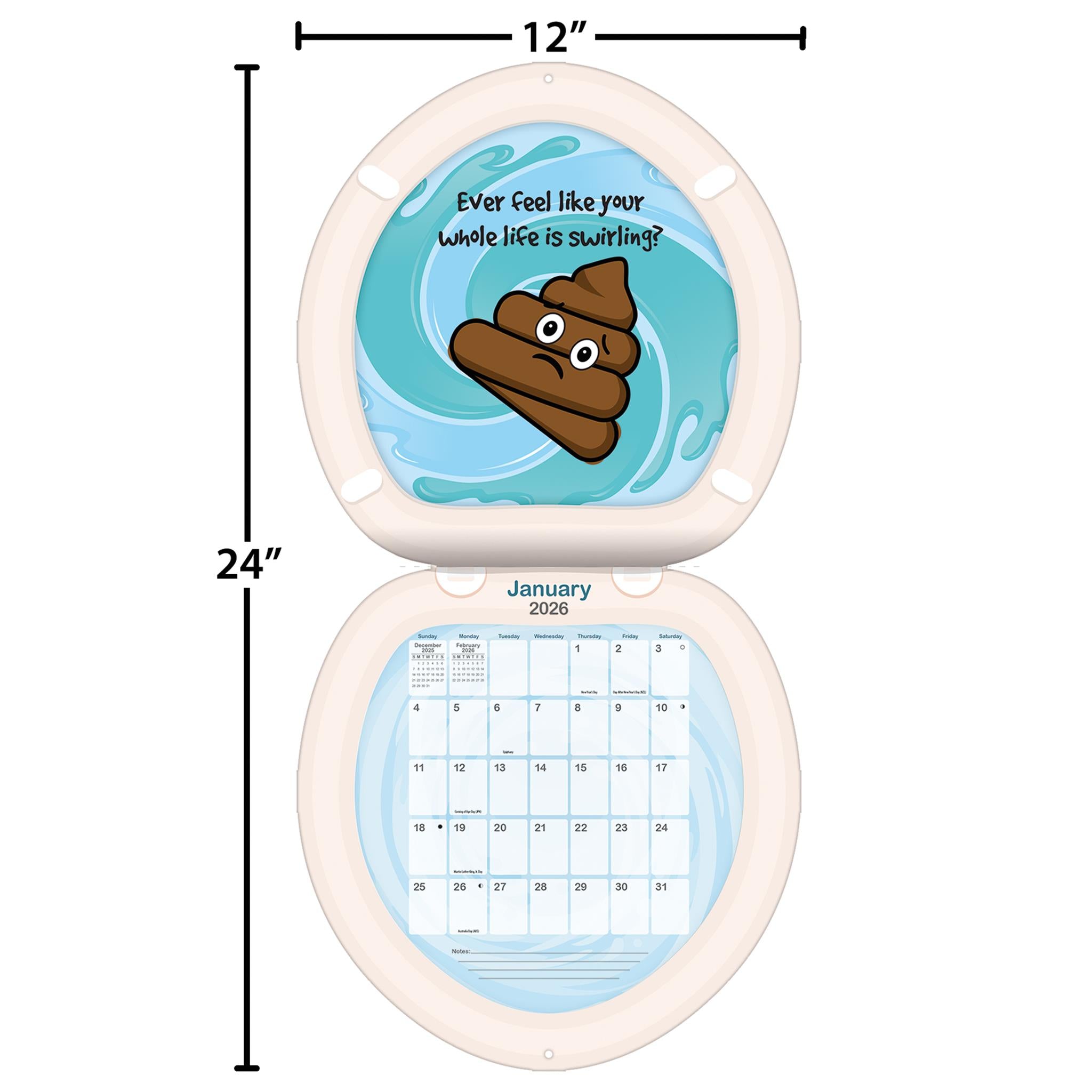 Poo Happens Die Cut 2026 Wall Calendar