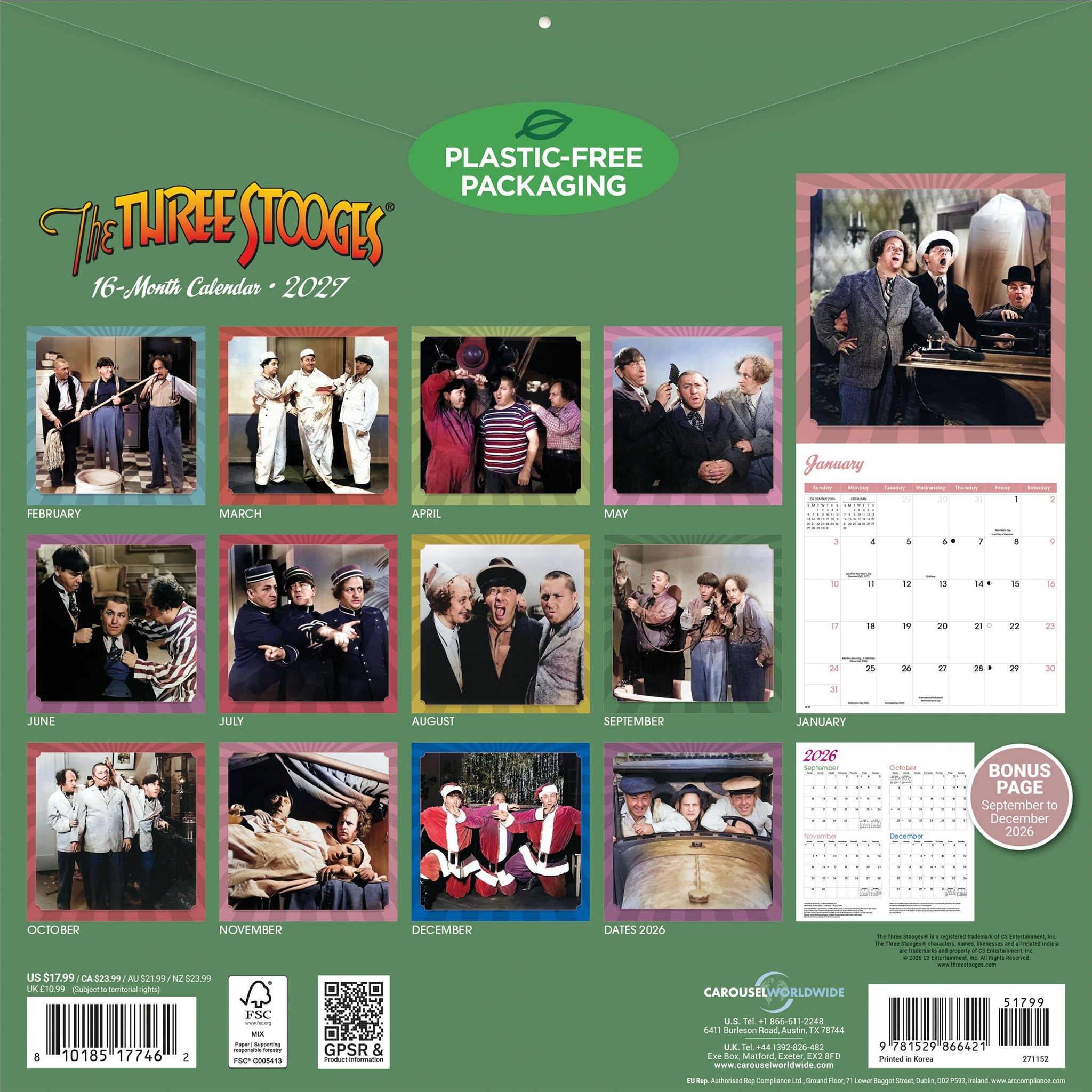 Three Stooges 2027 Wall Calendar