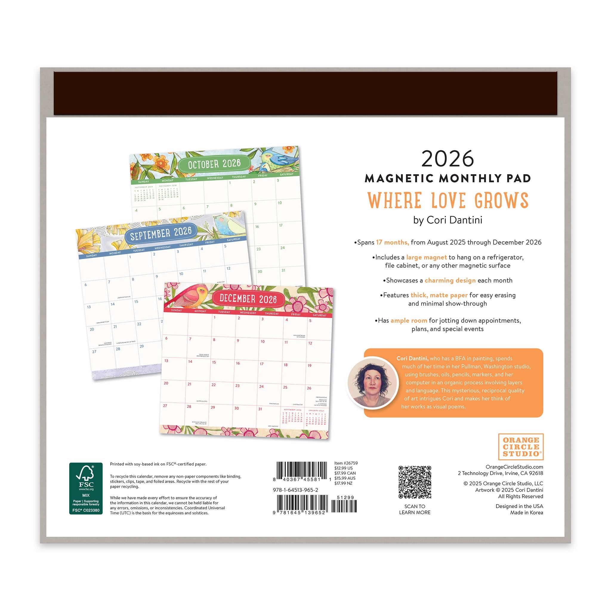 Where Love Grows 2025-2026 Exclusive Mini Magnetic Pad Calendar