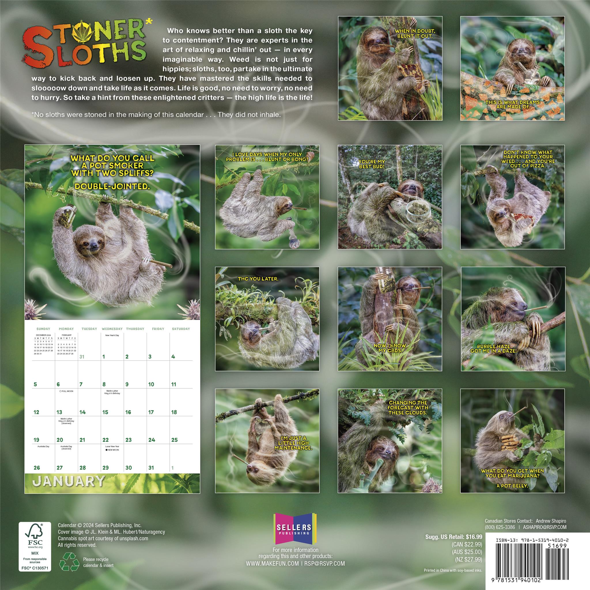 Stoner Sloths Wall 2025 Calendar