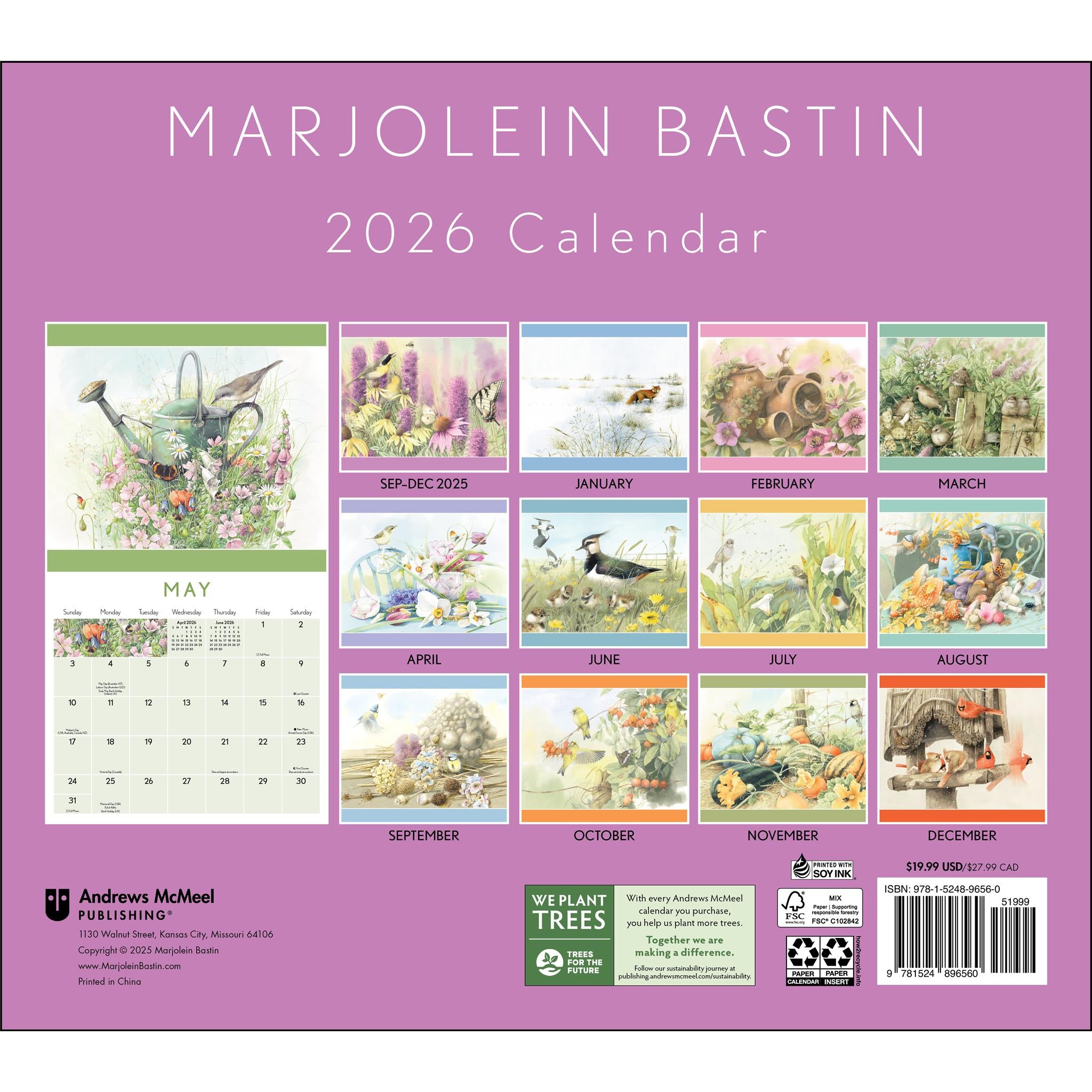 Marjolein Bastin Nature's Inspiration Deluxe with Print 2026 Wall Calendar