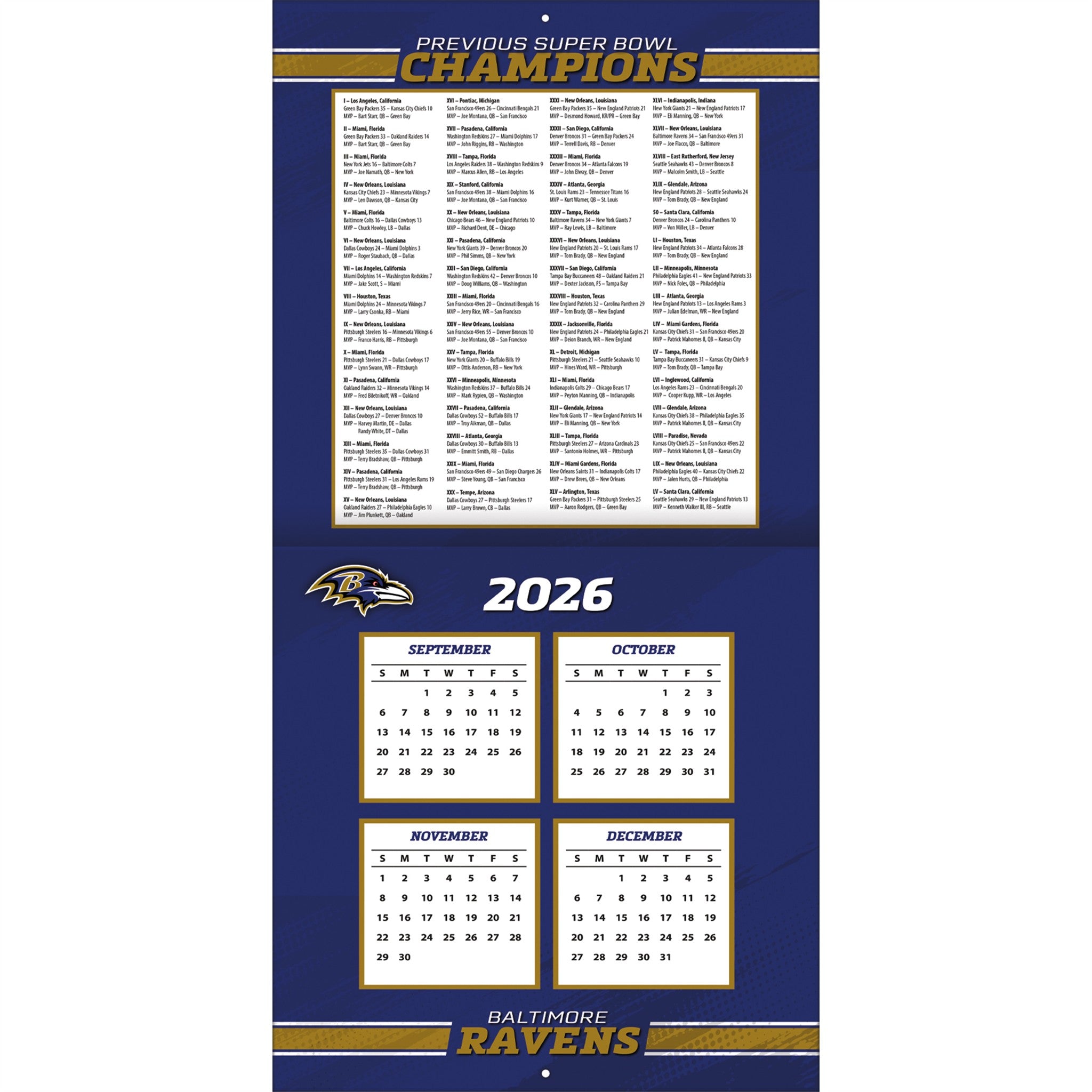 NFL Baltimore Ravens 2027 Wall Calendar