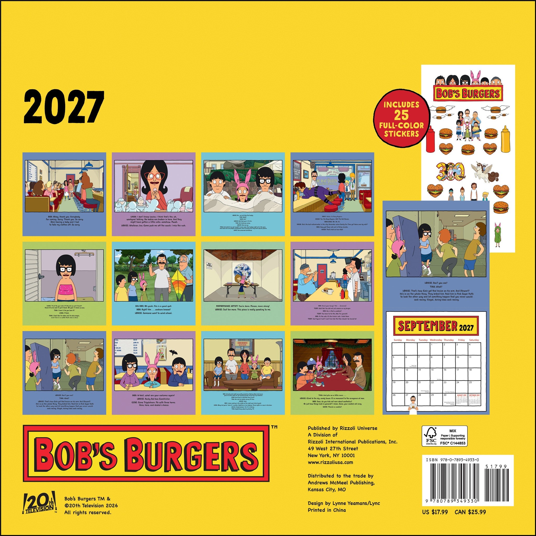 Bob's Burgers 2027 Wall Calendar
