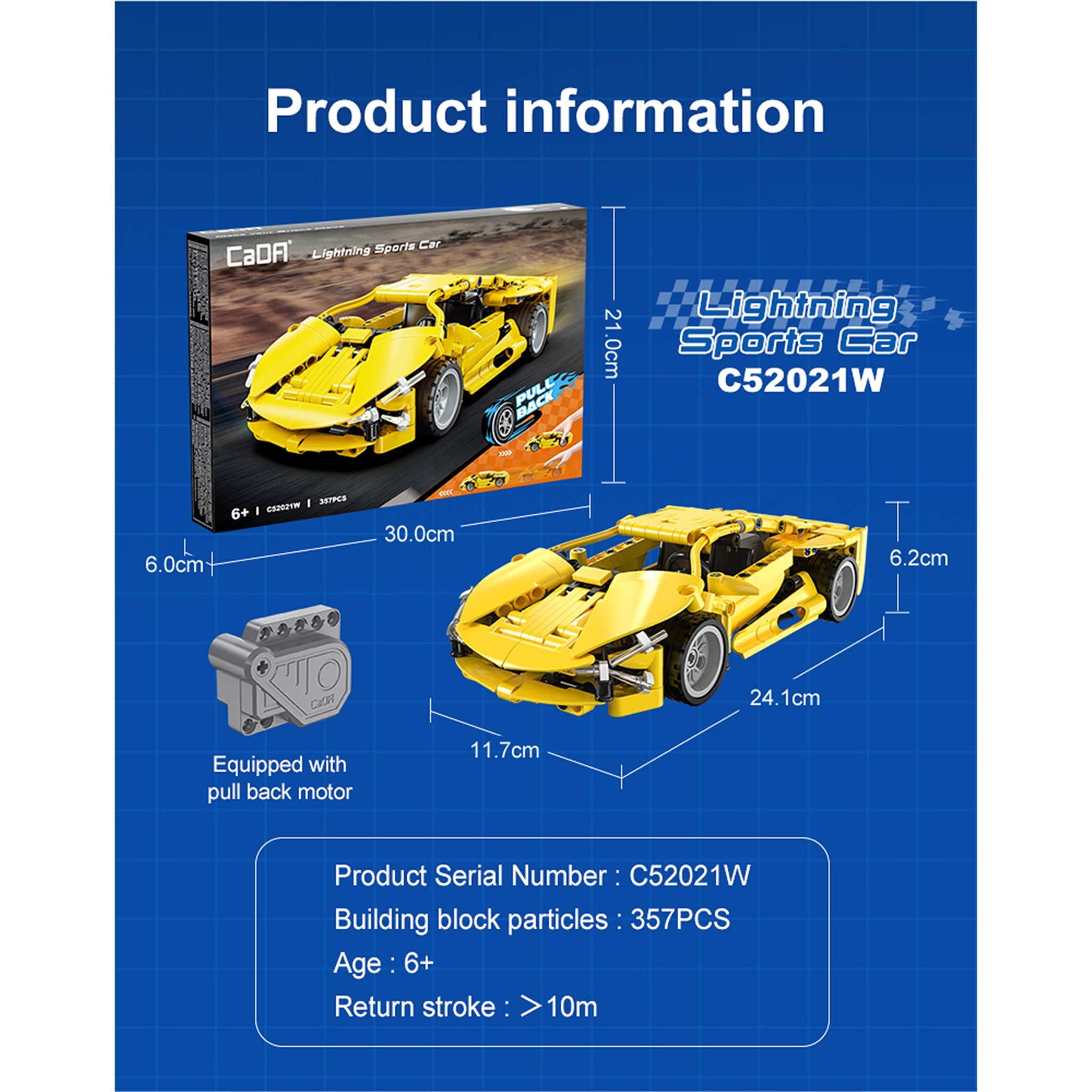 Yellow 1:18 Racing Car 357 Pieces with Pull Back Action