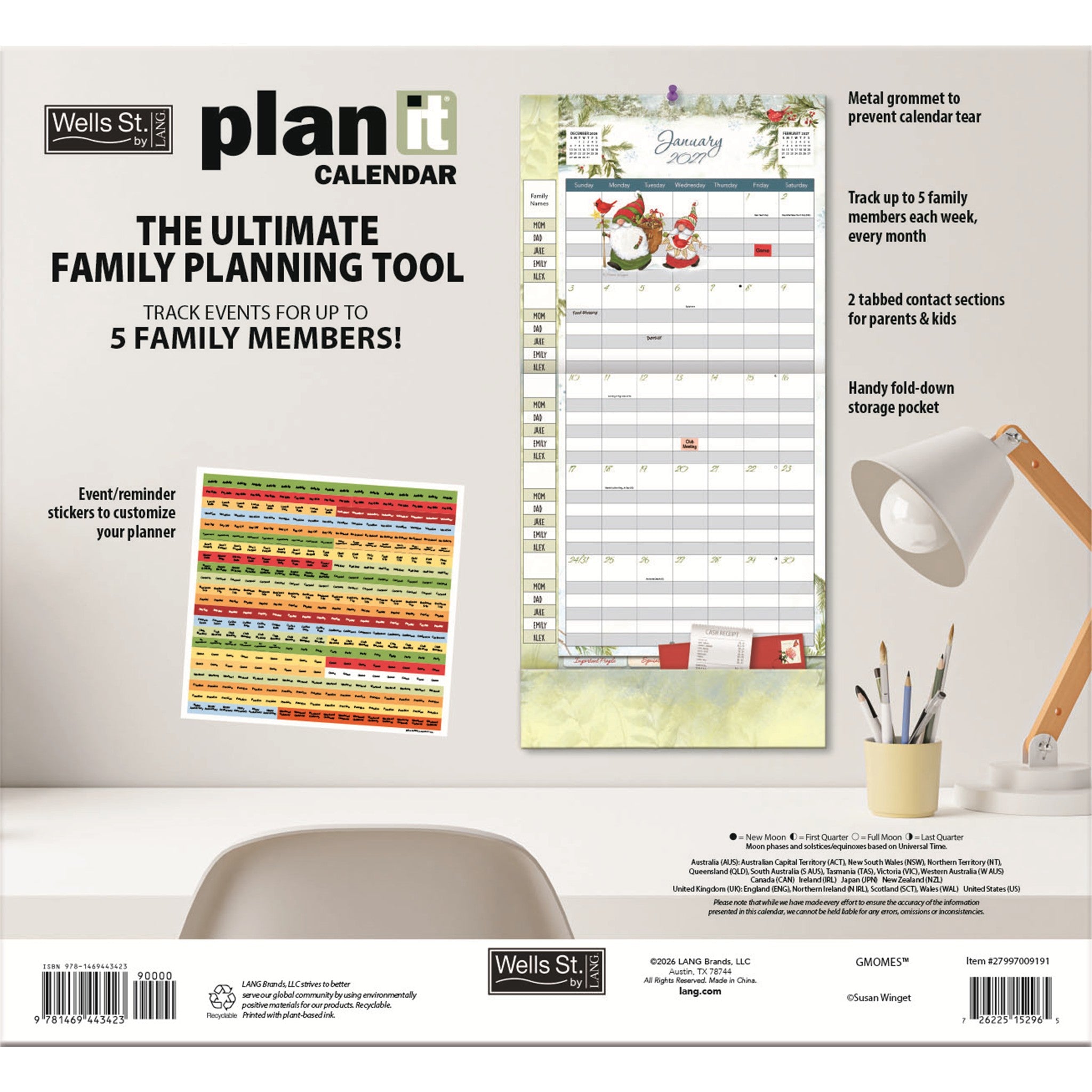 Gnomes Plan-It Plus 2026-2027 Wall Calendar