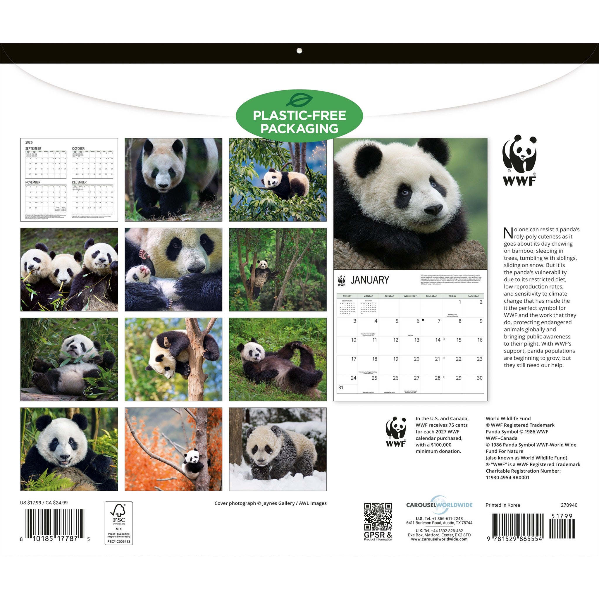 World Wildlife Fund Giant Pandas 2027 Wall Calendar