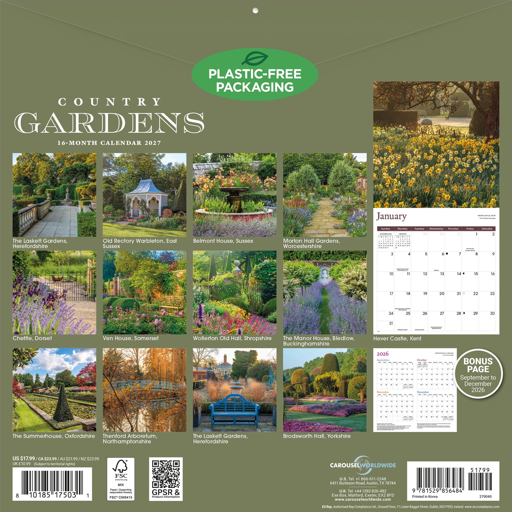 Country Gardens 2027 Wall Calendar