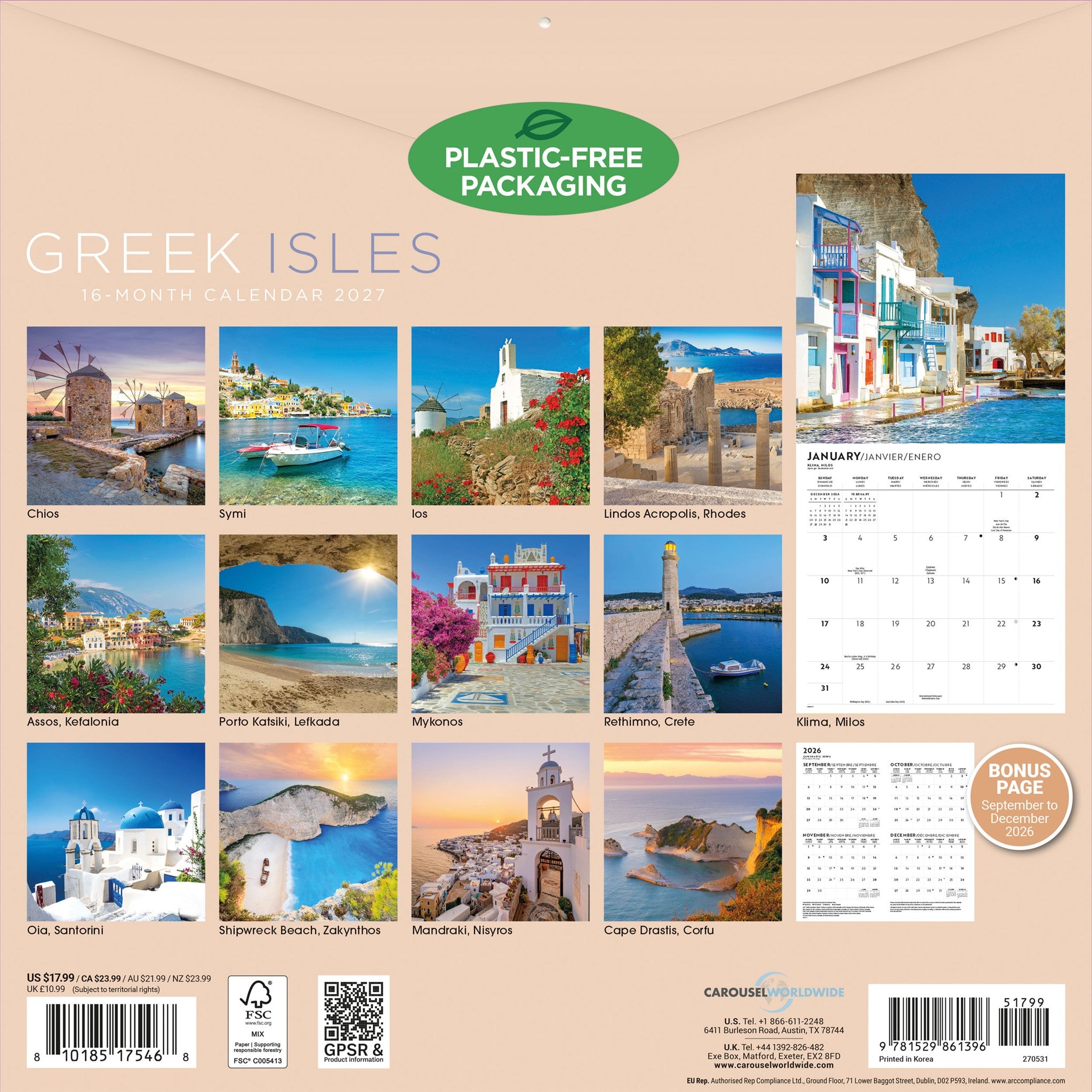 Greek Isles 2027 Wall Calendar