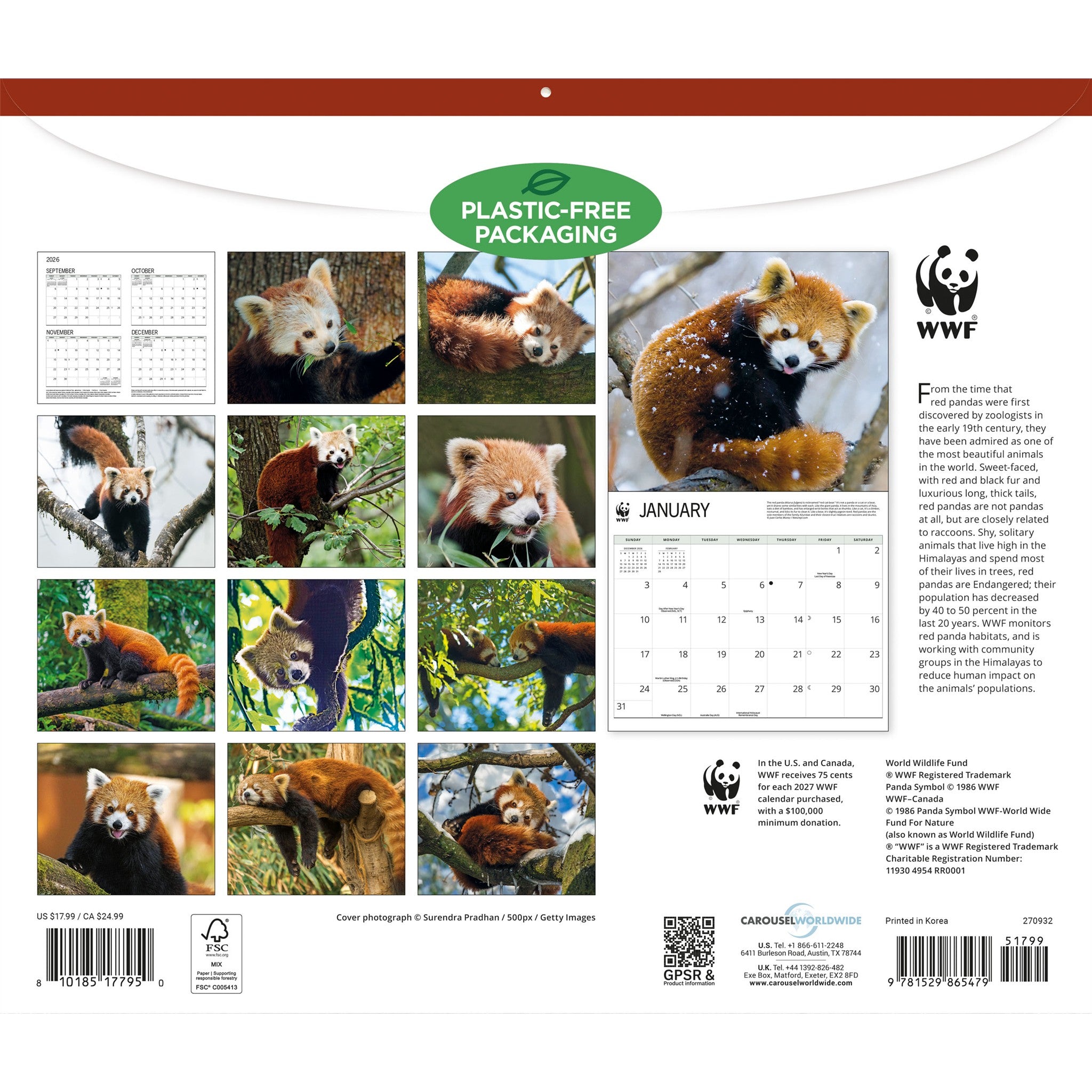 World Wildlife Fund Red Pandas 2027 Wall Calendar