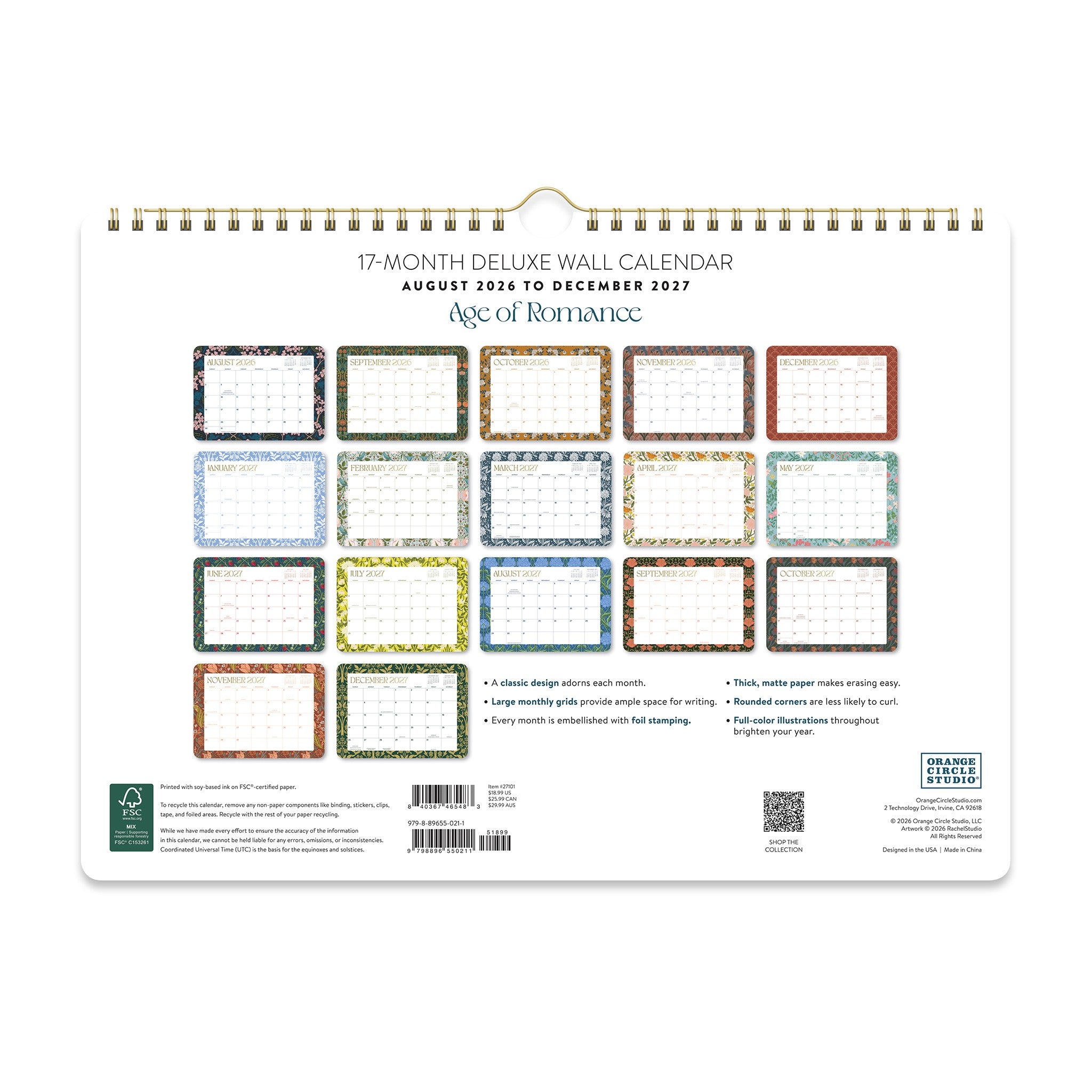 Secret Garden 2026-2027 Wall Calendar