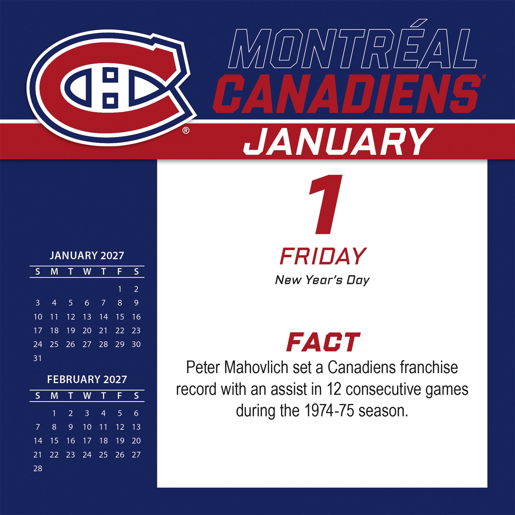 NHL Montreal Canadiens 2027 Box Calendar