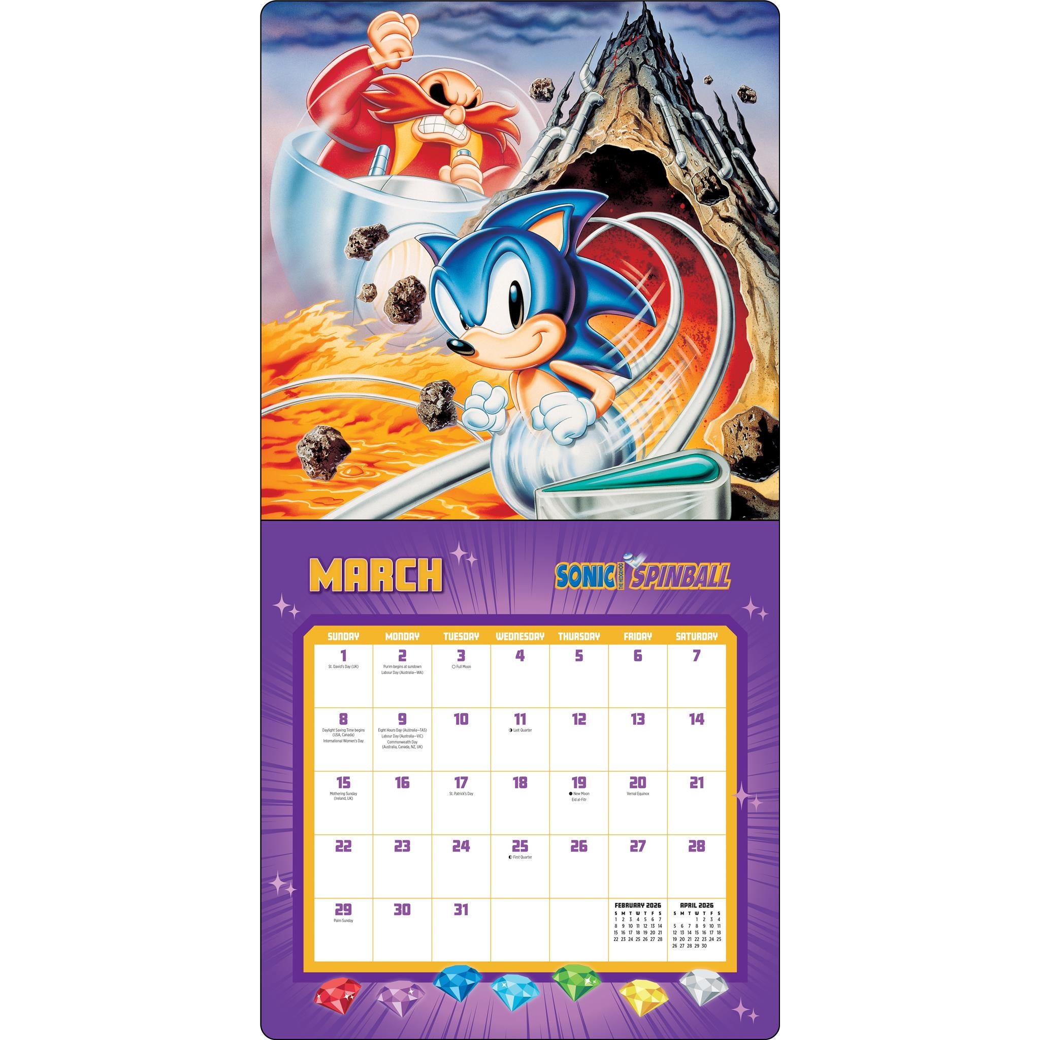 Sonic The Hedgehog 35th Anniversary with Notecards 2026 Deluxe Wall Calendar - Online Only