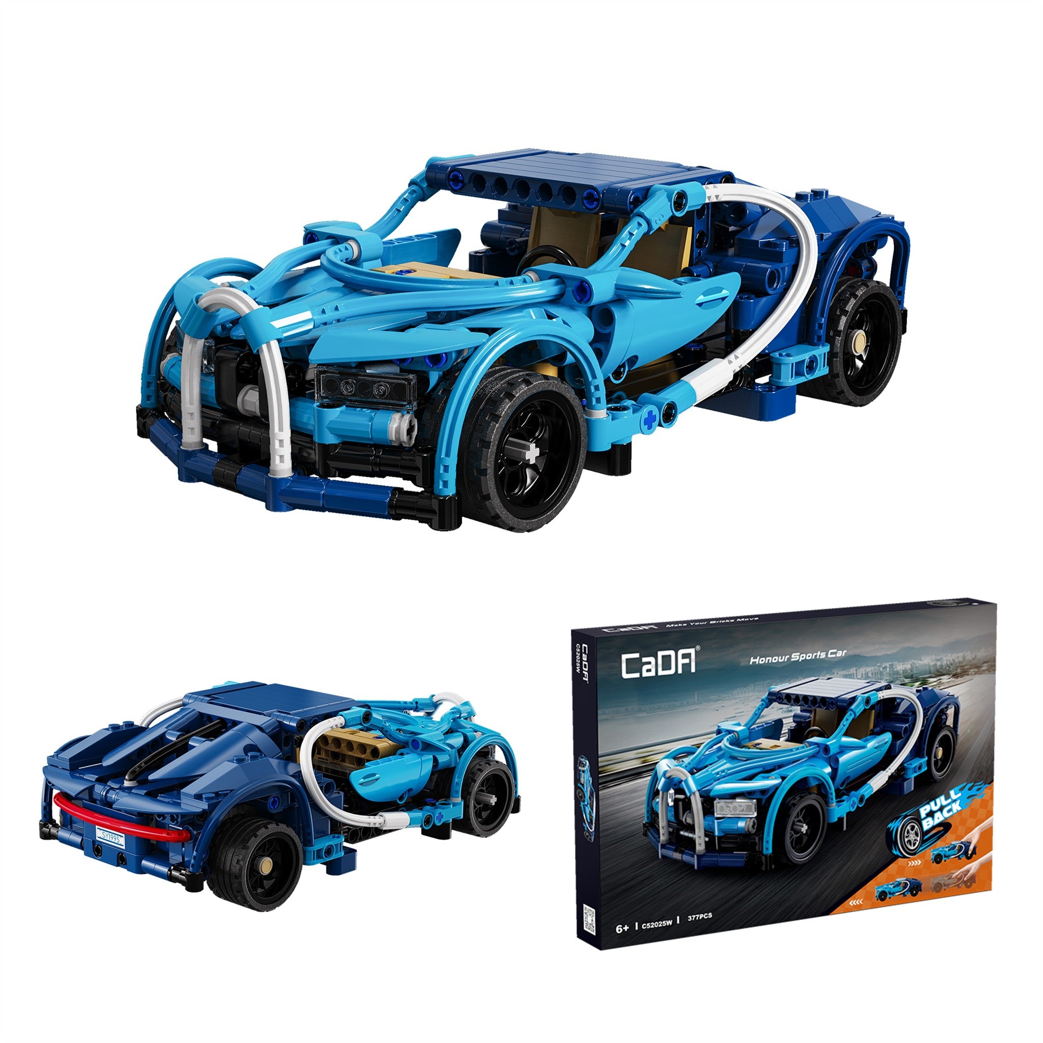 Blue 1:18 Racing Car 377 Pieces with Pull Back Action
