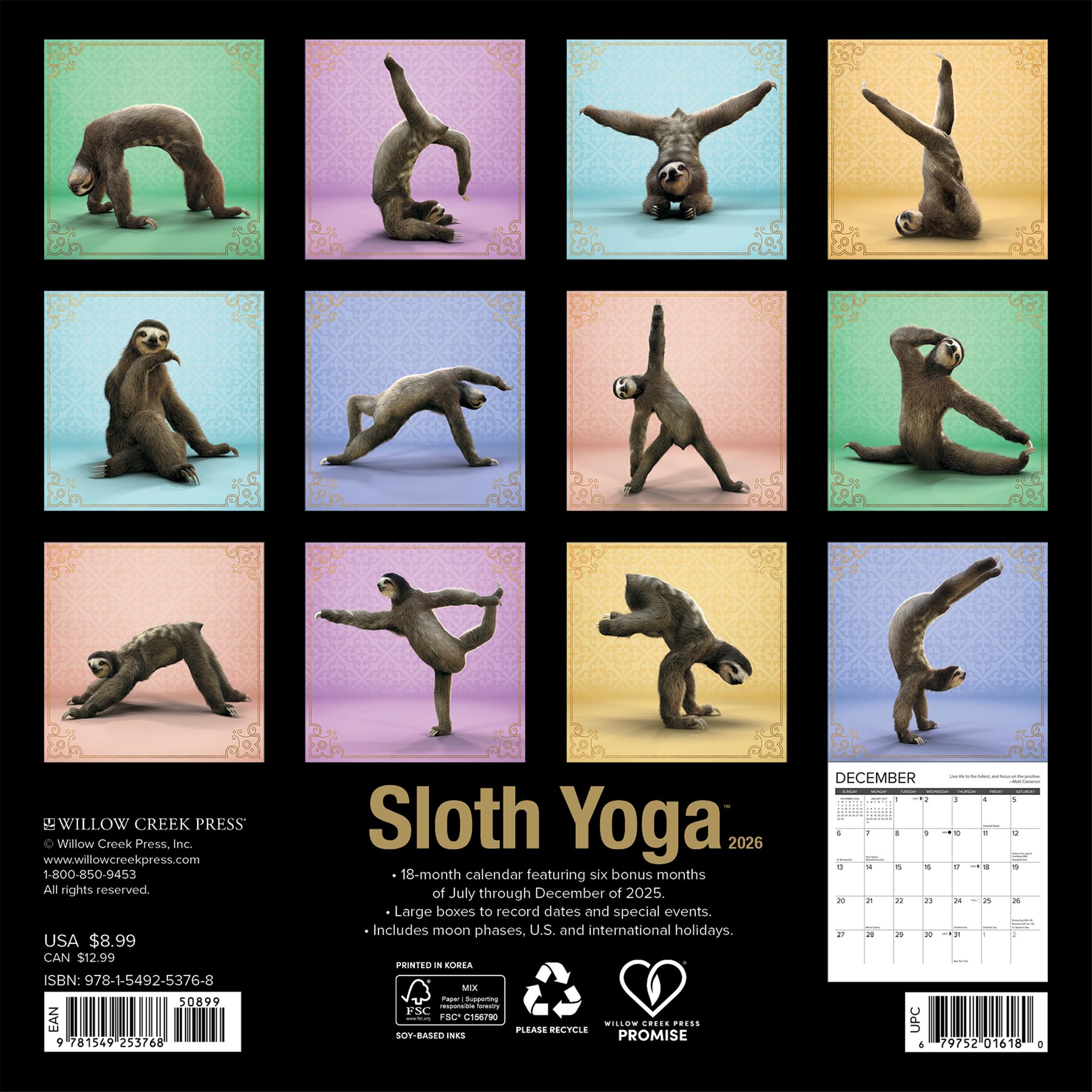 Sloth Yoga 2026 Mini Calendar
