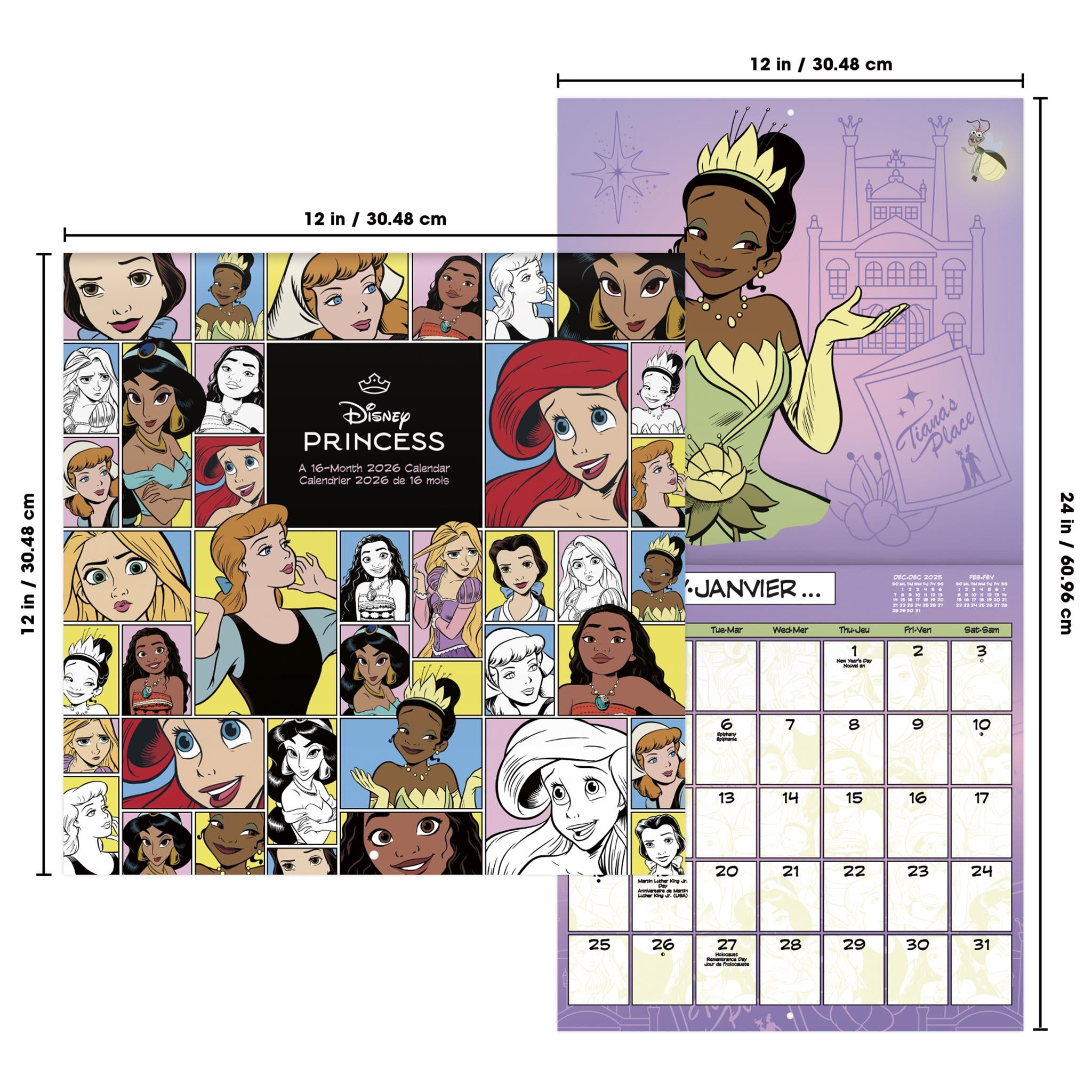 Disney Princess Bilingual 2026 Wall Calendar