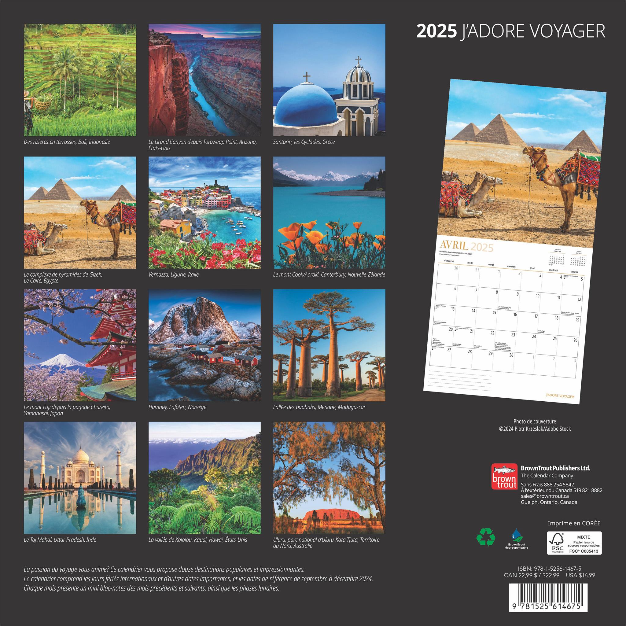 Jadore Voyager Wall 2025 Calendar (French)