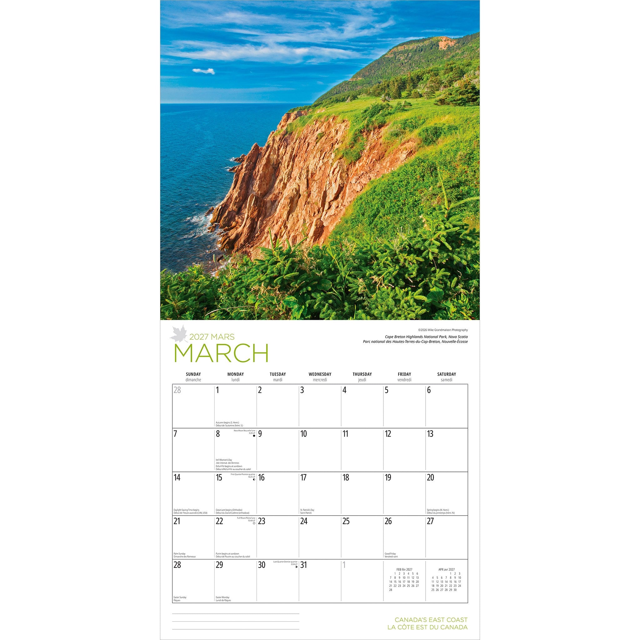 Canada's East Coast / La côte Est du Canada 2027 Wall Calendar