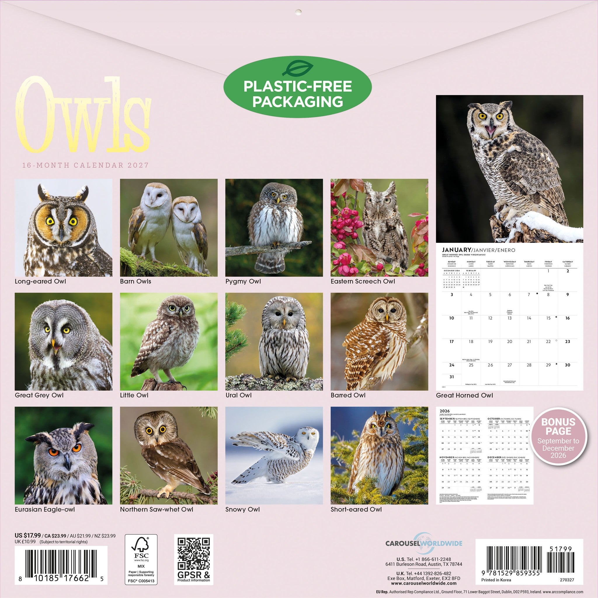 Owls 2027 Wall Calendar