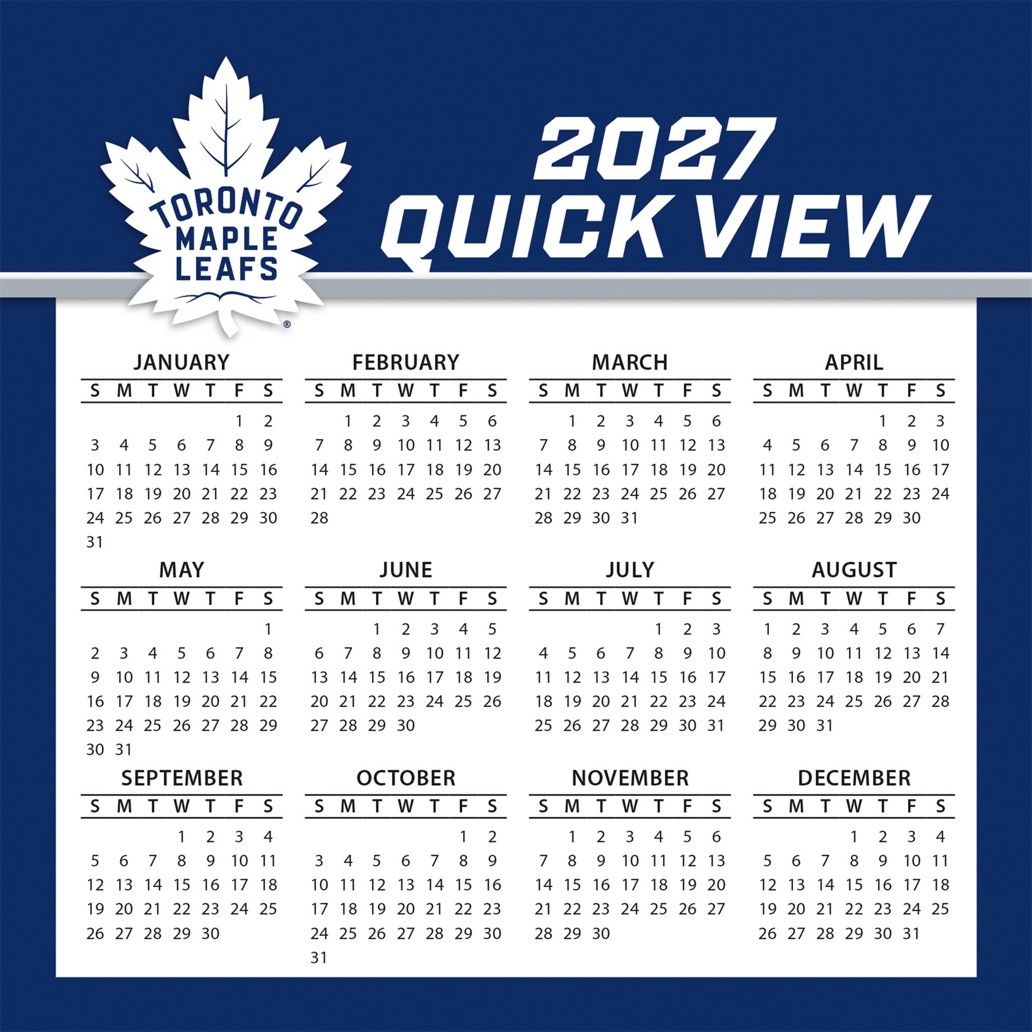 NHL Toronto Maple Leafs 2027 Box Calendar
