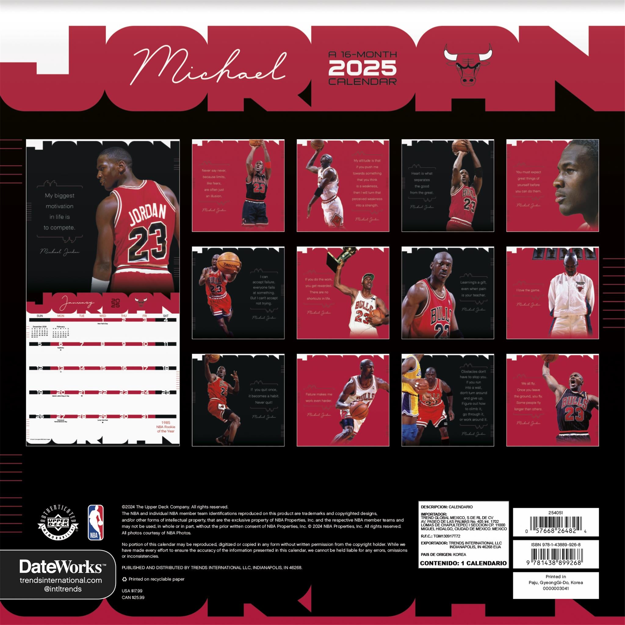 NBA Michael Jordan Wall 2025 Calendar