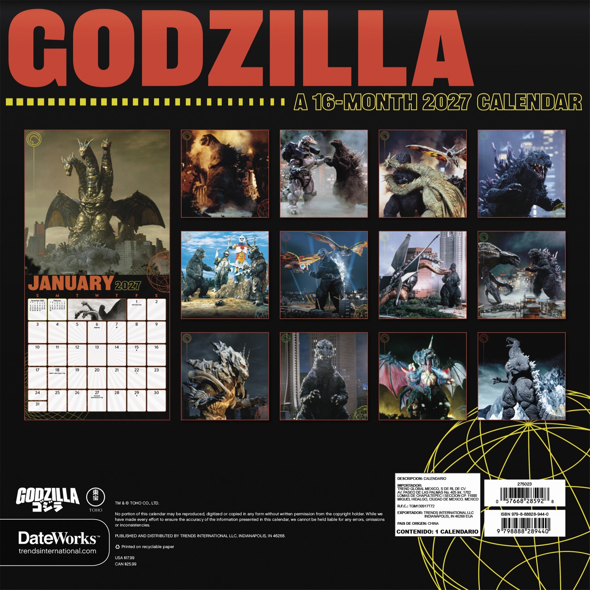 Godzilla Classic Exclusive with Print 2027 Wall Calendar - Online Only