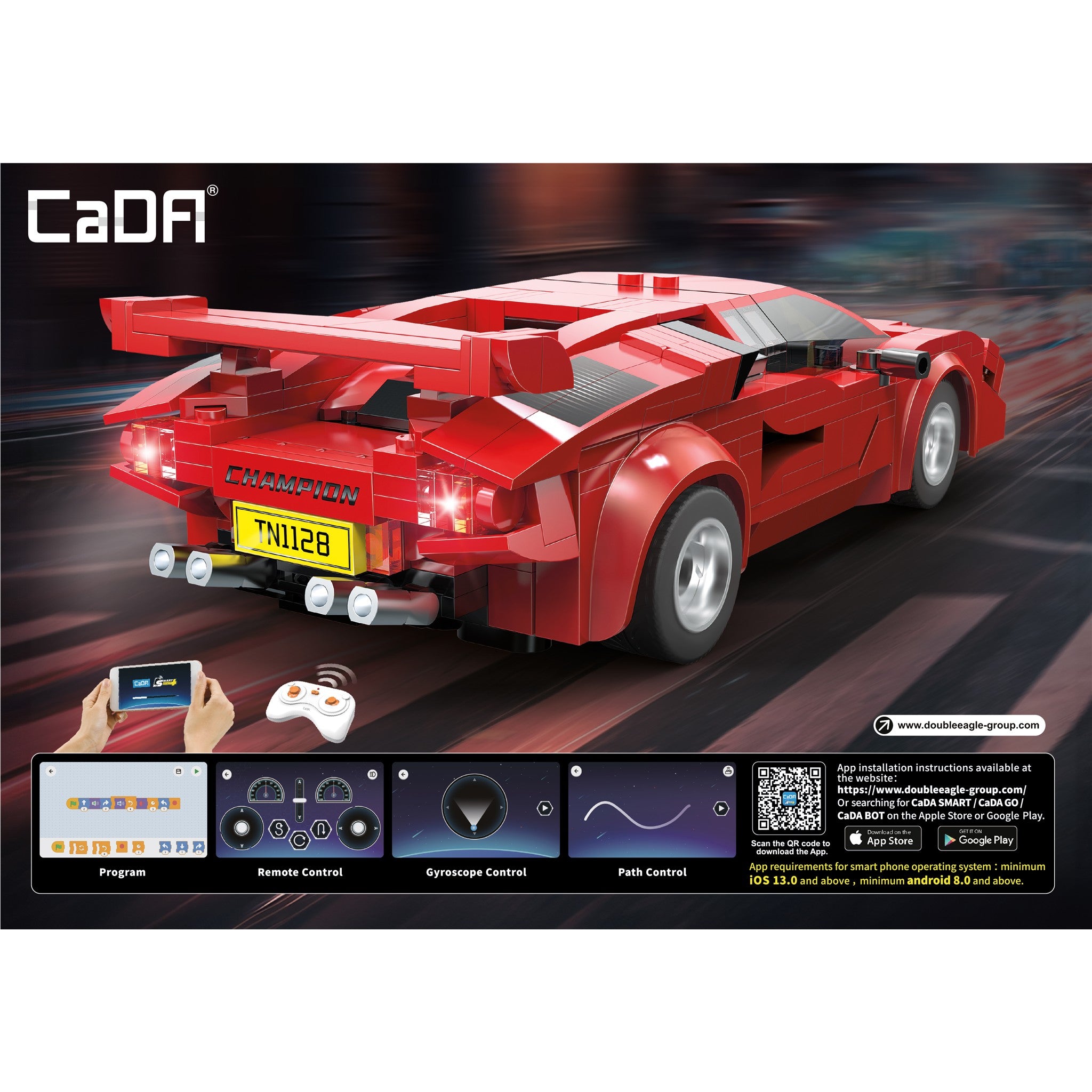 Red 1:20 Racing Car 328 Pieces with Remote Control