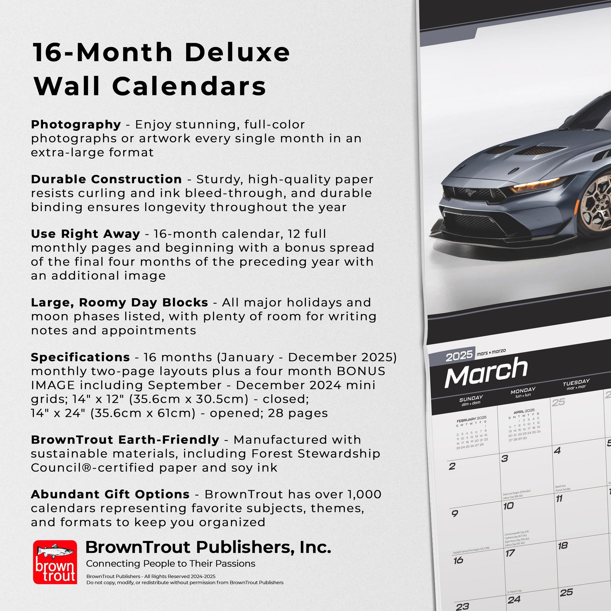Mustang Deluxe Wall 2025 Calendar
