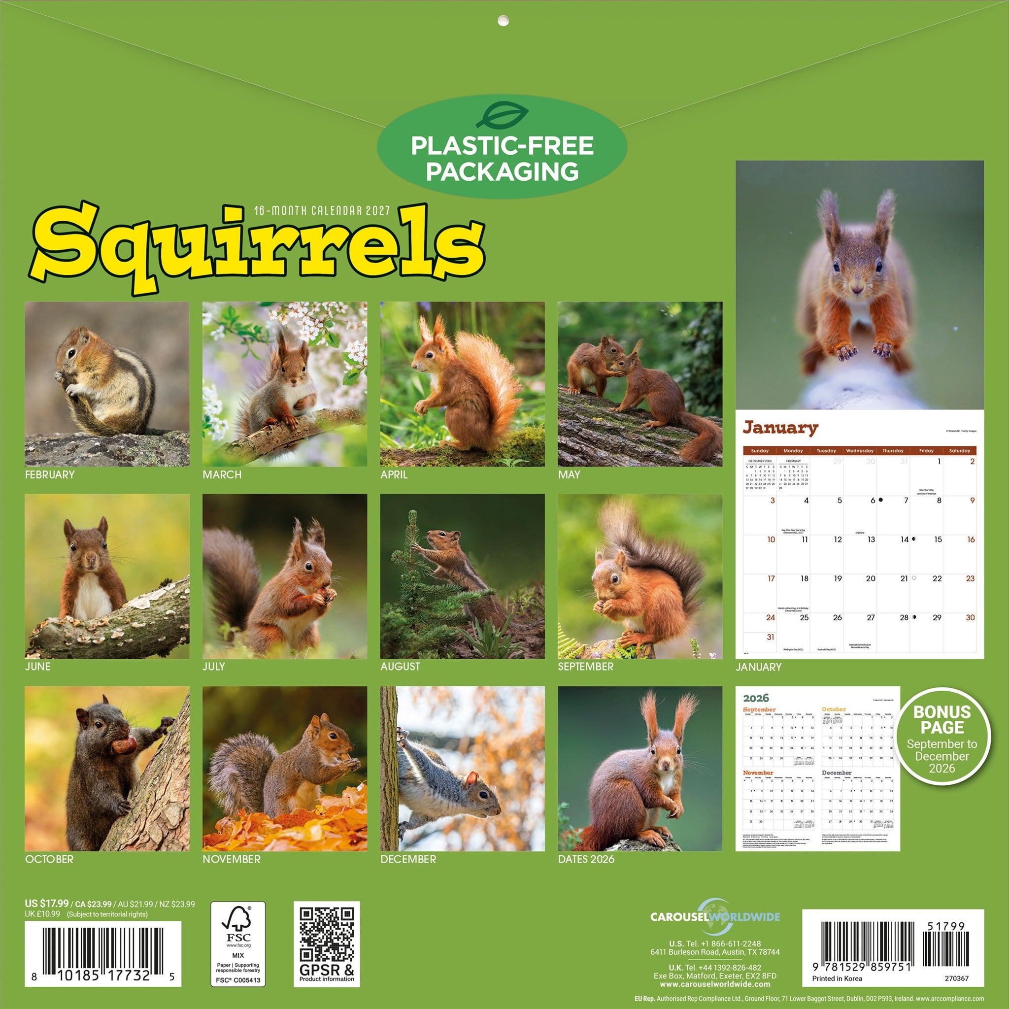 Squirrels 2027 Wall Calendar