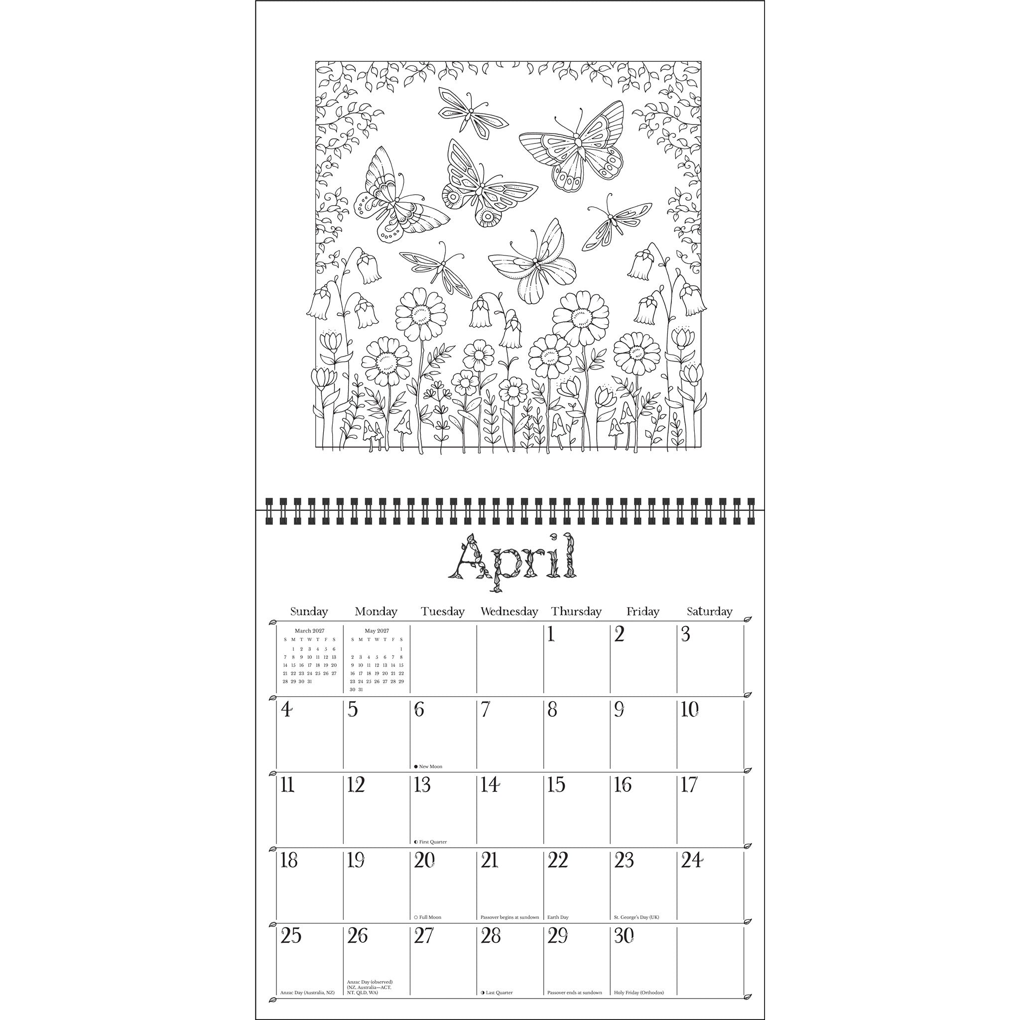Johanna Basford Wonderful Wildflowers Coloring 2027 Wall Calendar