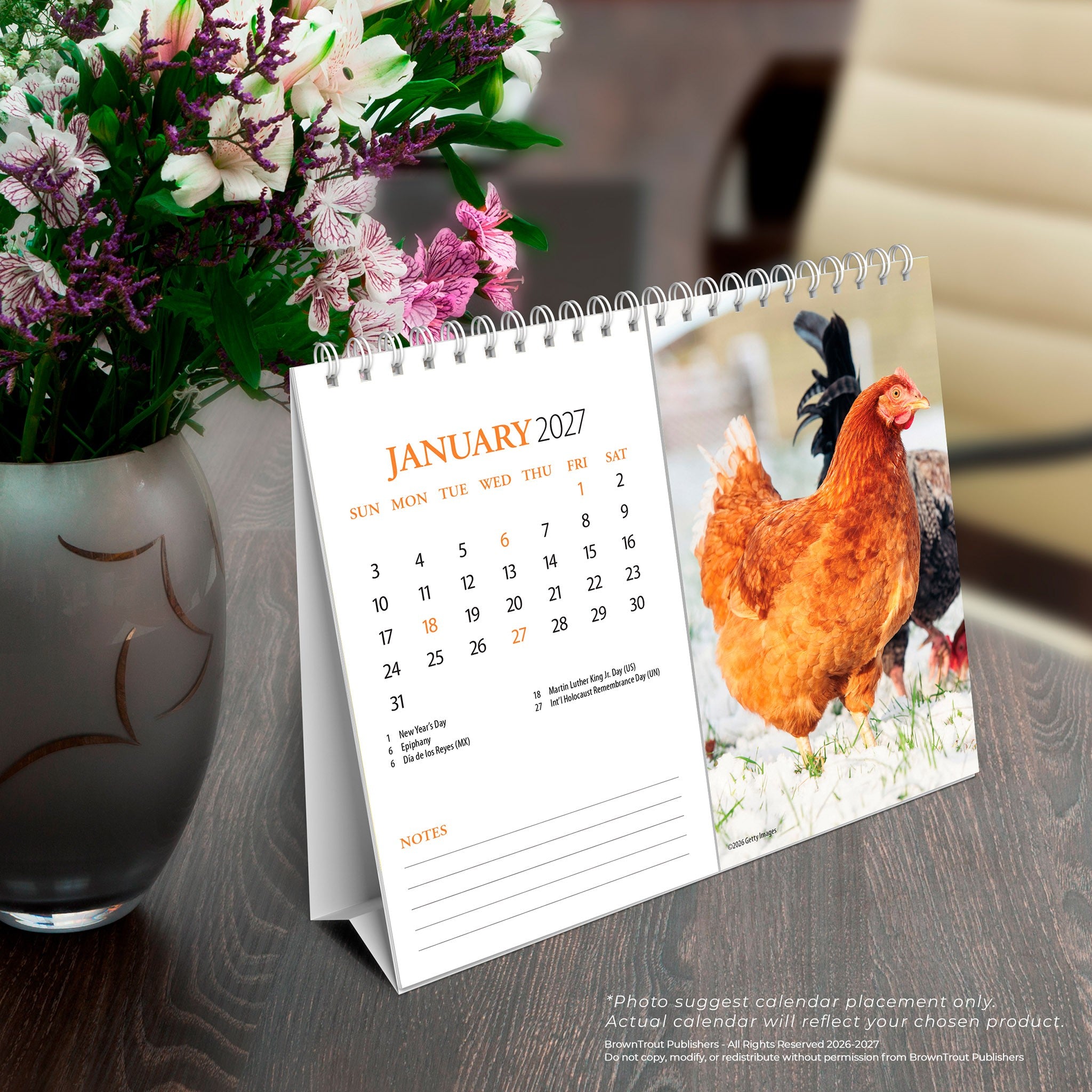 Chickens Double-View 2027 Easel Calendar - Online Only