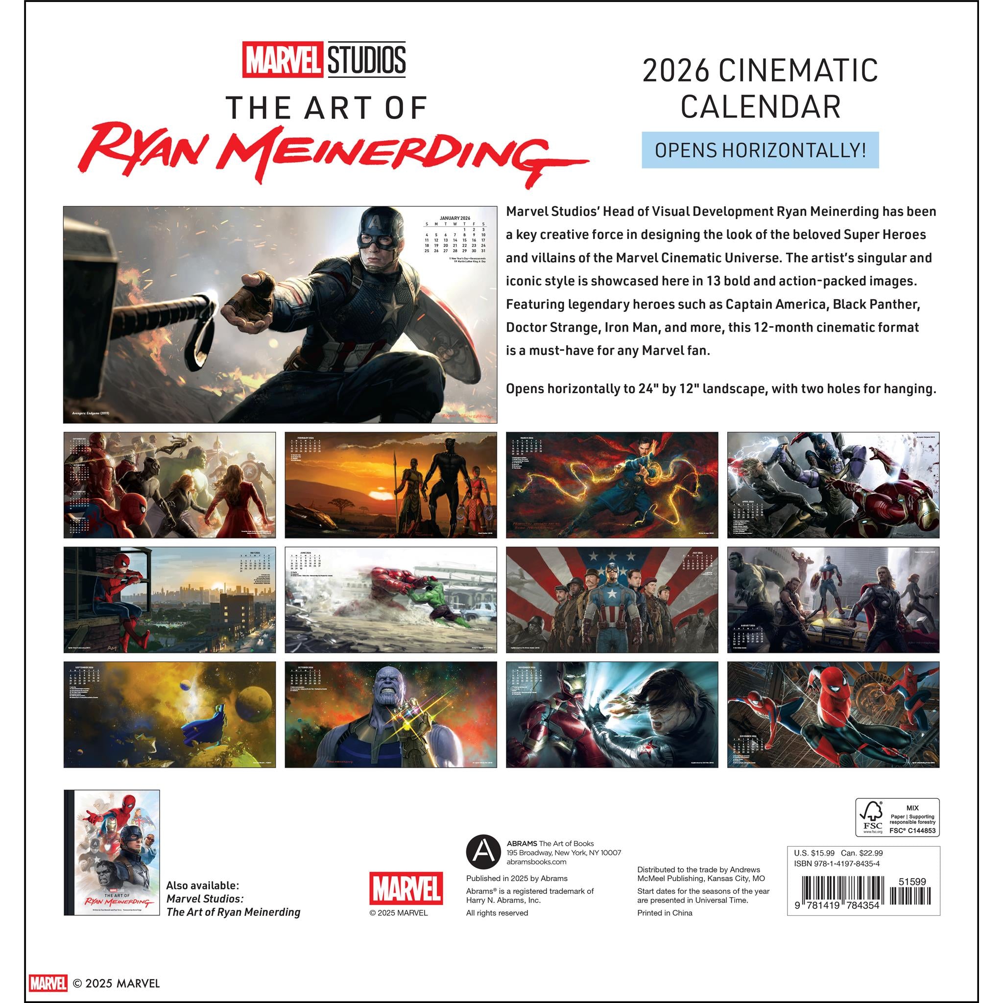 Marvel Studios The Art Of Ryan Meinerding 2026 Wall Calendar - Online Only