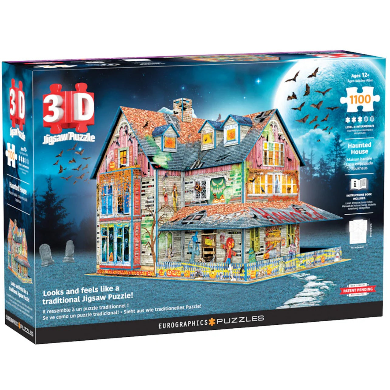 3D haunted house puzzle packaging with Eurographics branding