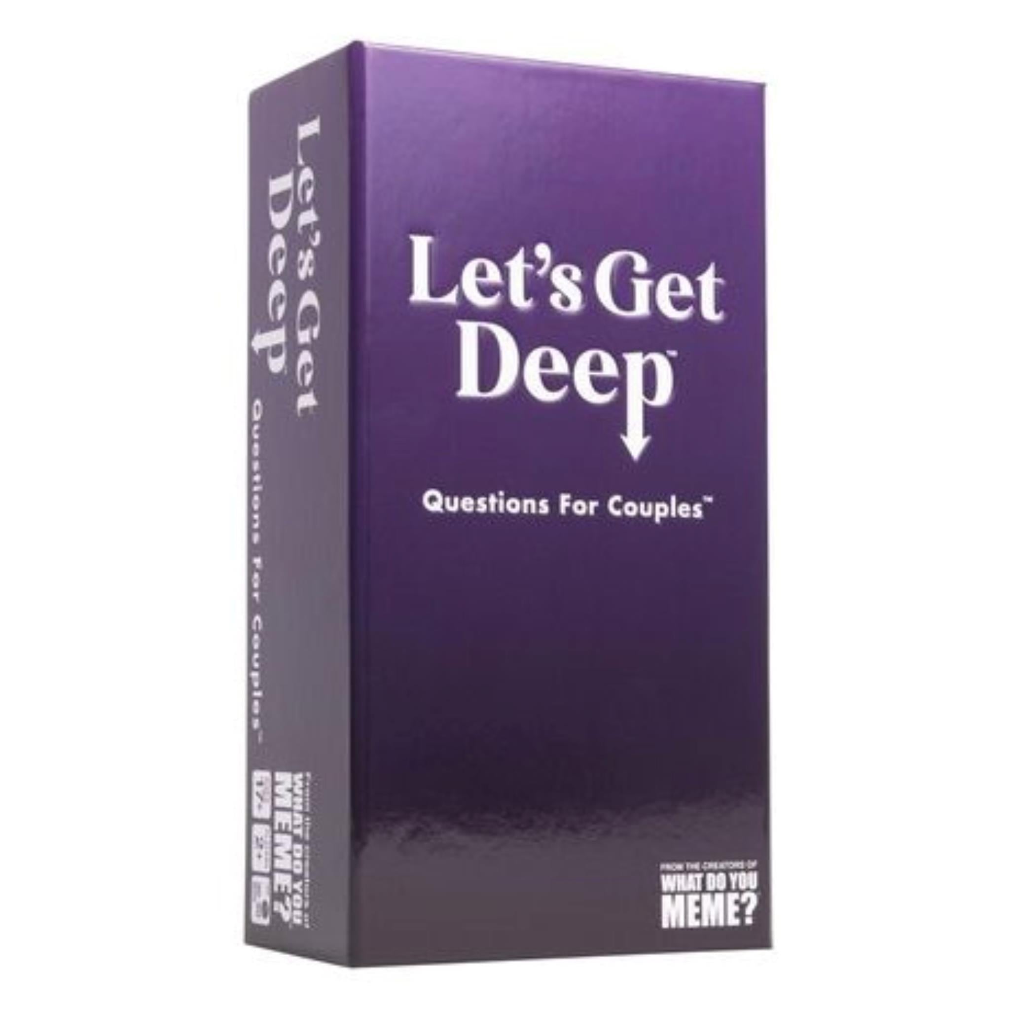 A box of the party game 'Let's Get Deep' with the subtitle 'Questions For Couples' displayed on the cover.