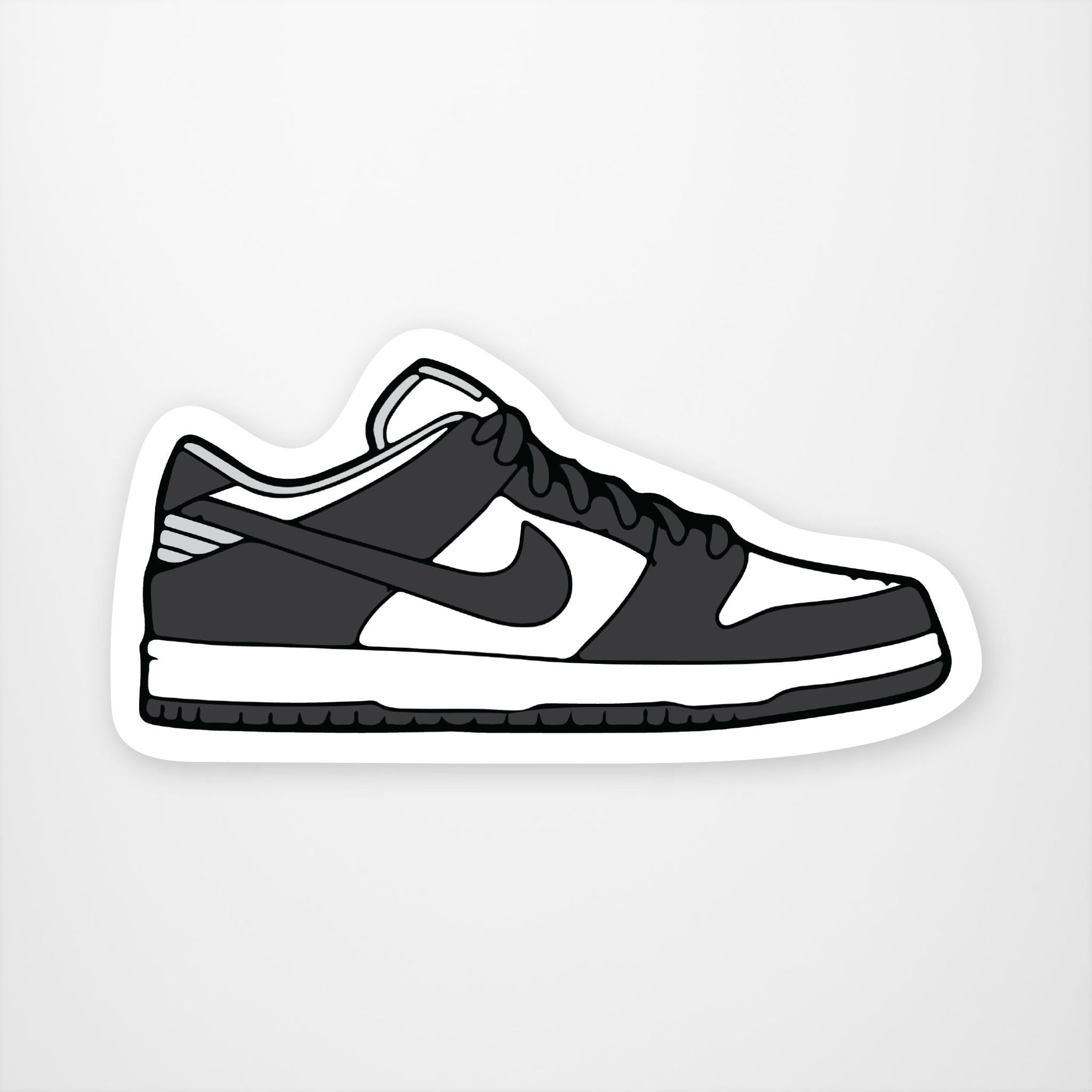 A vinyl sticker depicting a black and white Nike sneaker.