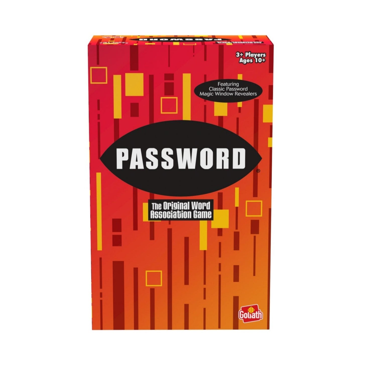Password game box with red and orange design featuring text and geometric patterns