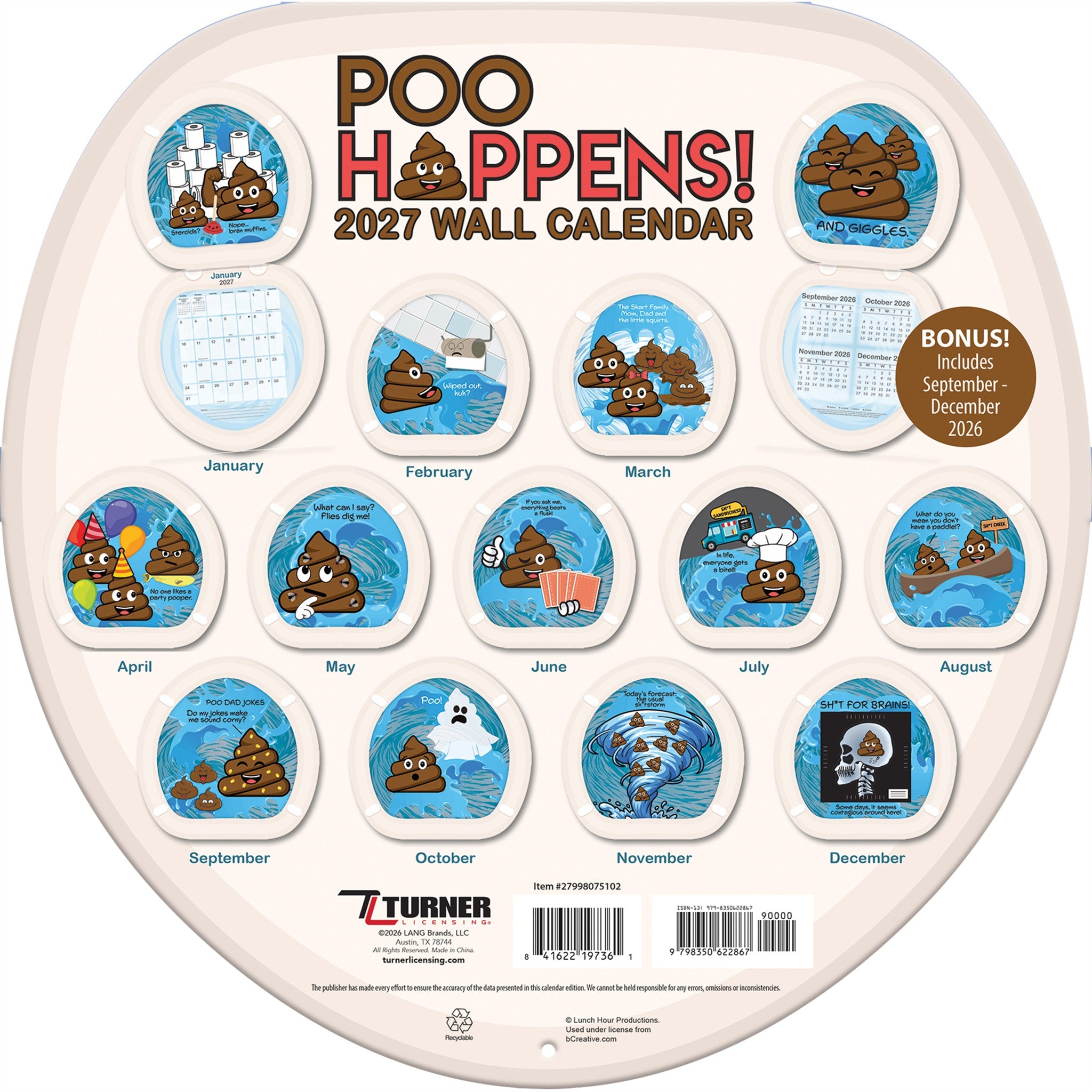 Poo Happens Die Cut 2027 Wall Calendar