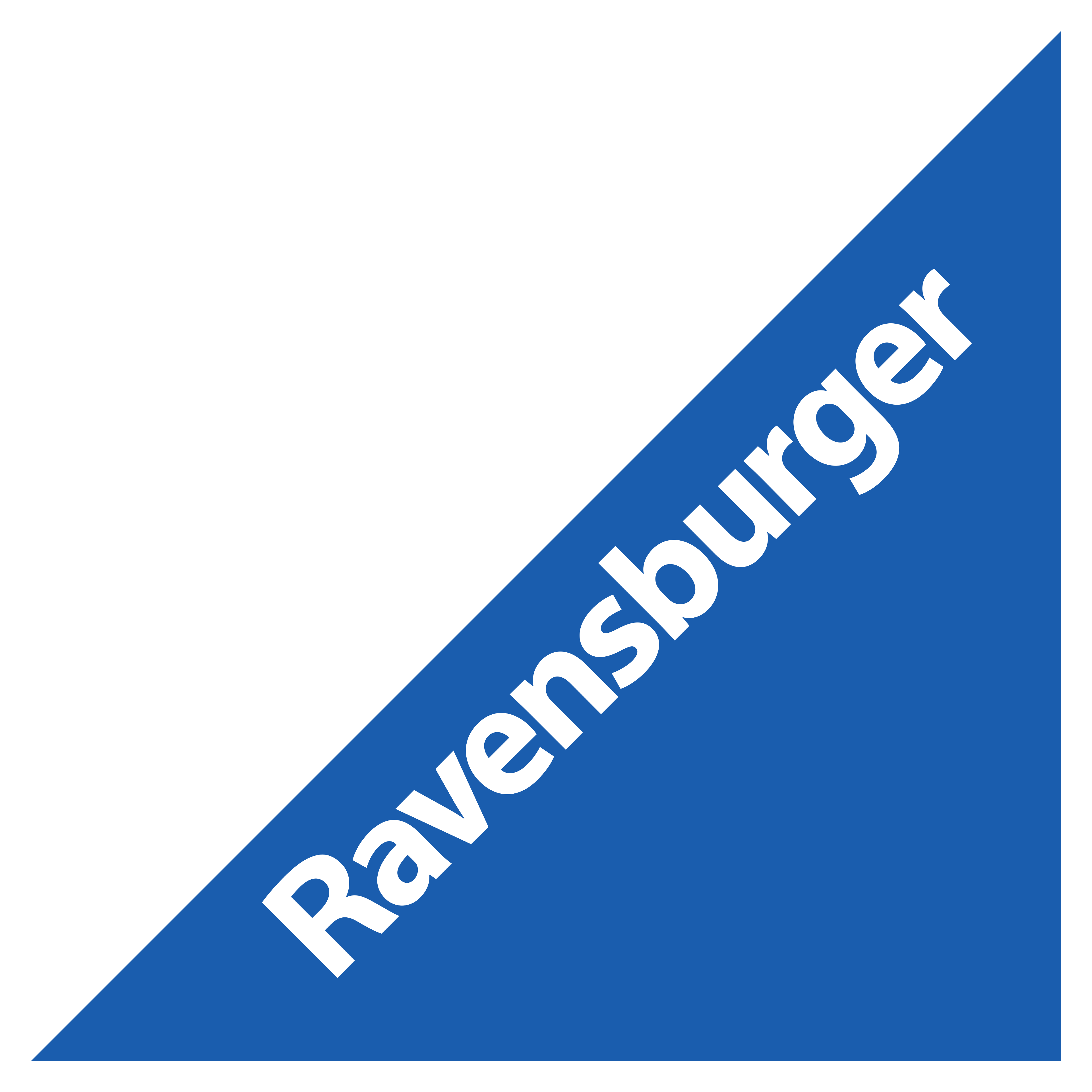Ravensburger logo on a blue triangle with white text